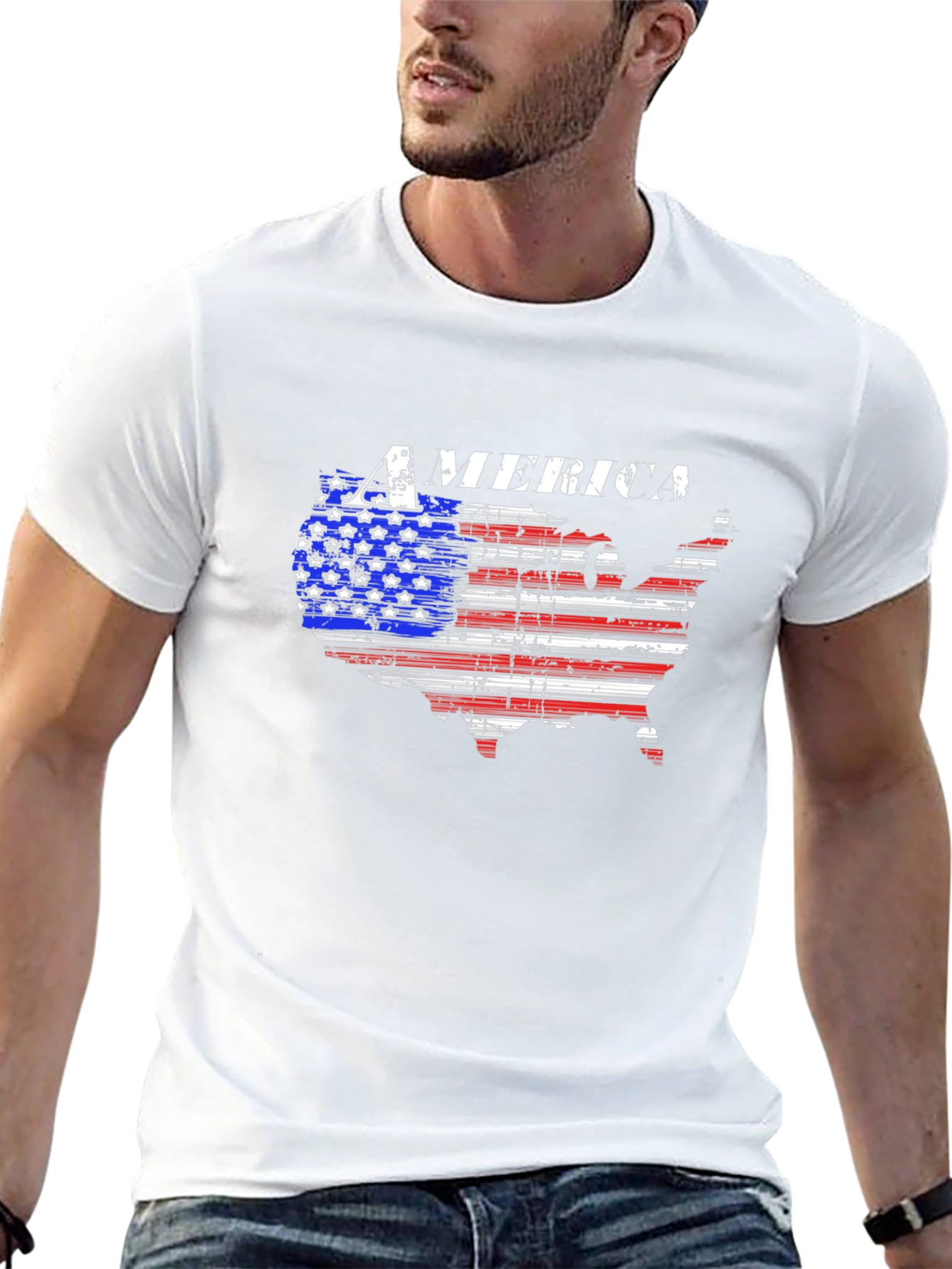 America Flag Map Graphic T-Shirt
