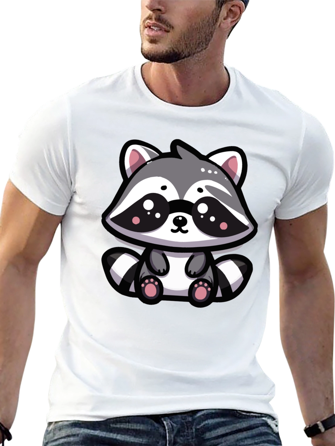 Cute Raccoon Graphic Tee - Black Cotton Blend T-Shirt