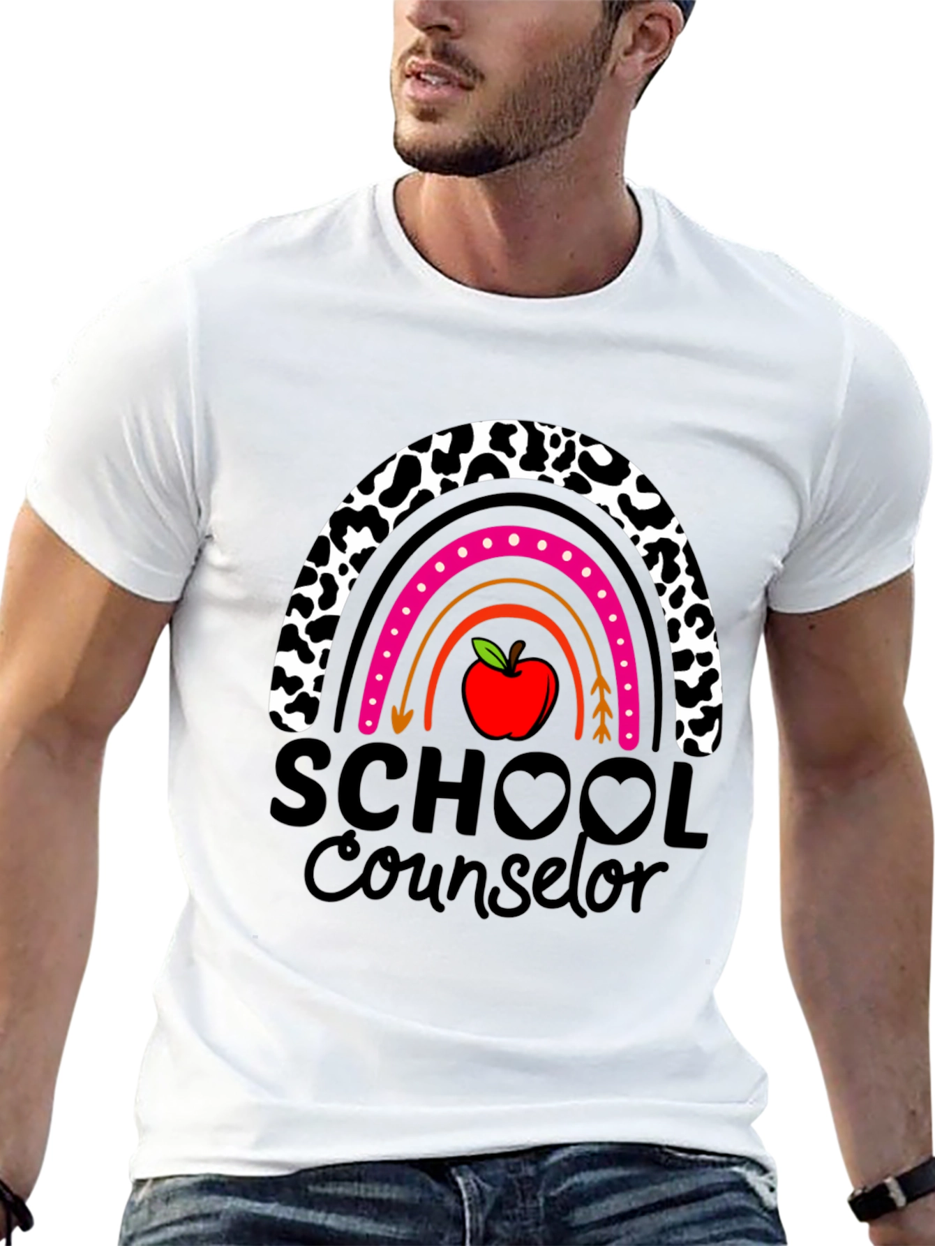 School Counselor Rainbow Apple Graphic T-Shirt