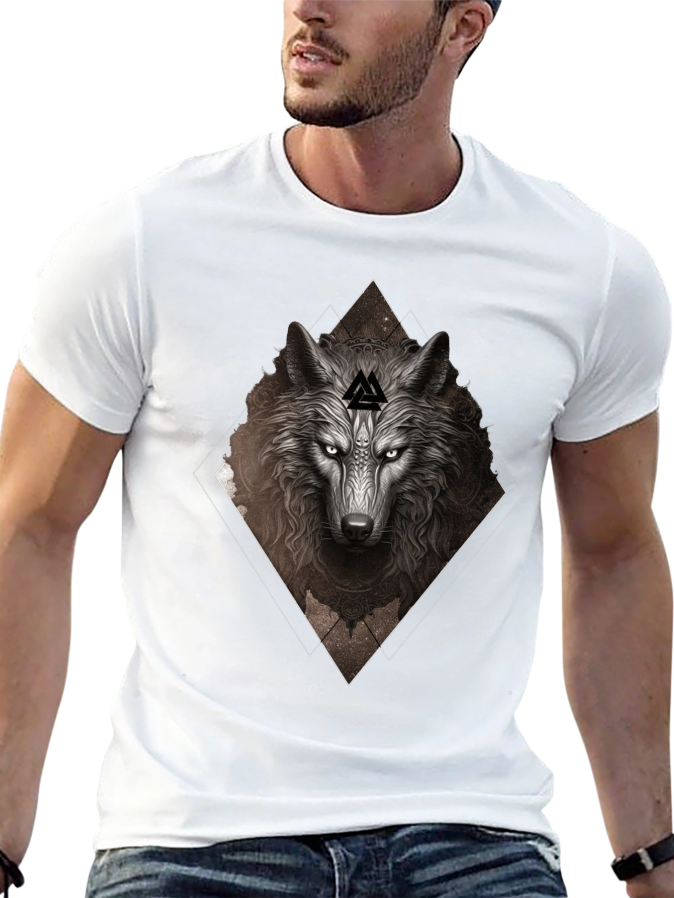 Wolf Graphic T-Shirt - Viking Symbol Black Tee