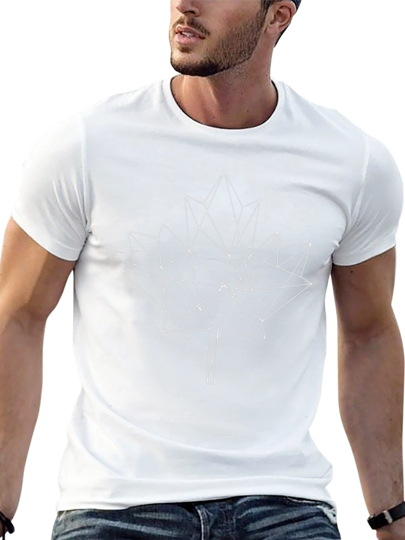 Geometric Maple Leaf Graphic Black T-Shirt