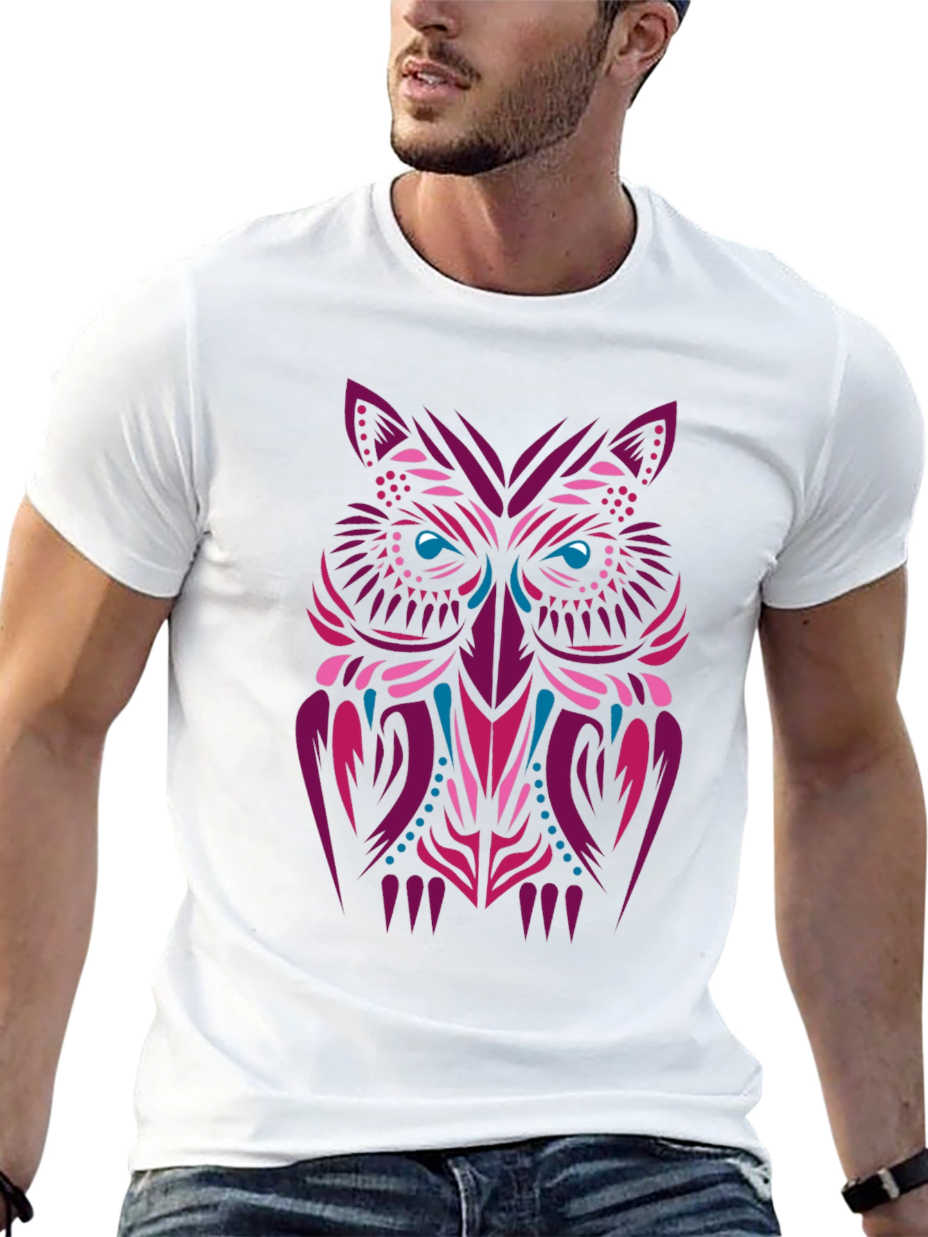 Tribal Owl Graphic Tee - Stylish Mens Black T-Shirt
