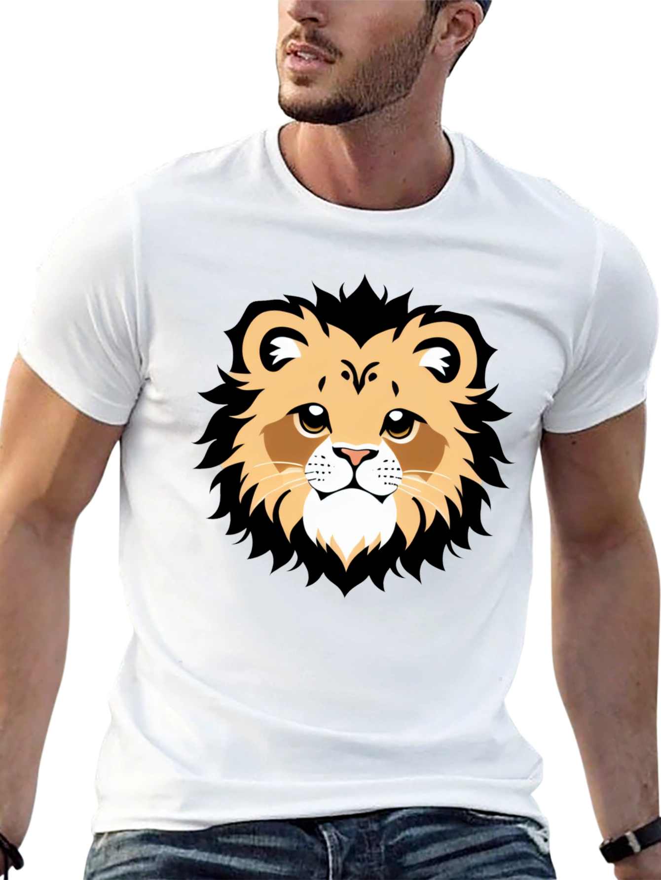 Lion Face Graphic Tee - Black Casual T-Shirt