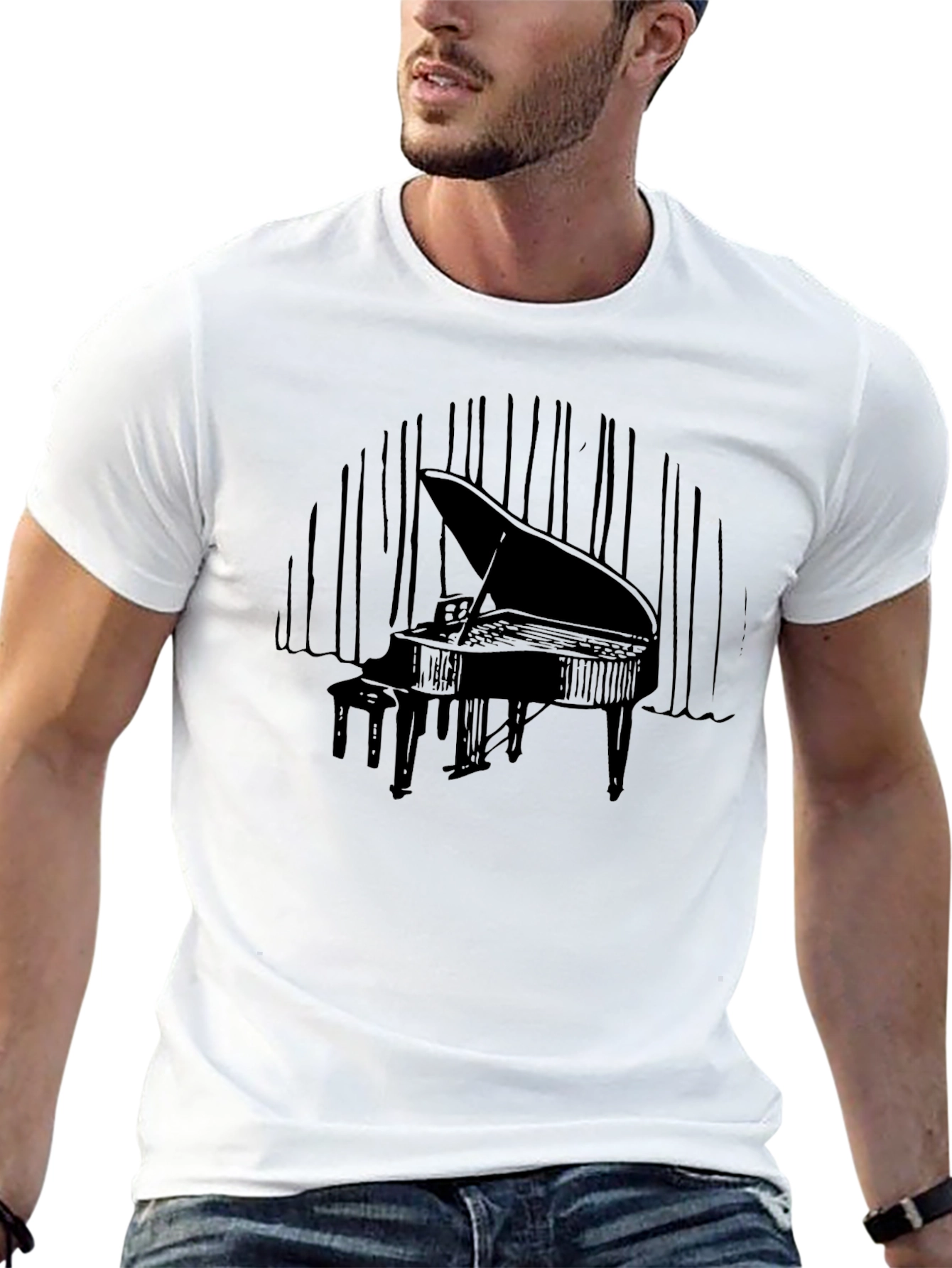 Grand Piano Black Graphic Tee - Music Lover Shirt