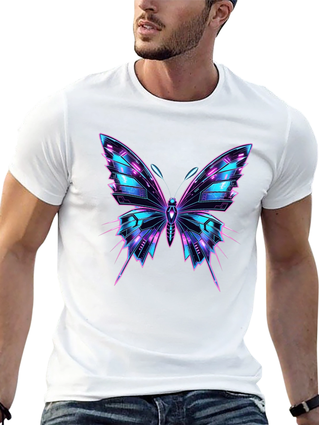 Cyberpunk Butterfly Graphic Black T-Shirt