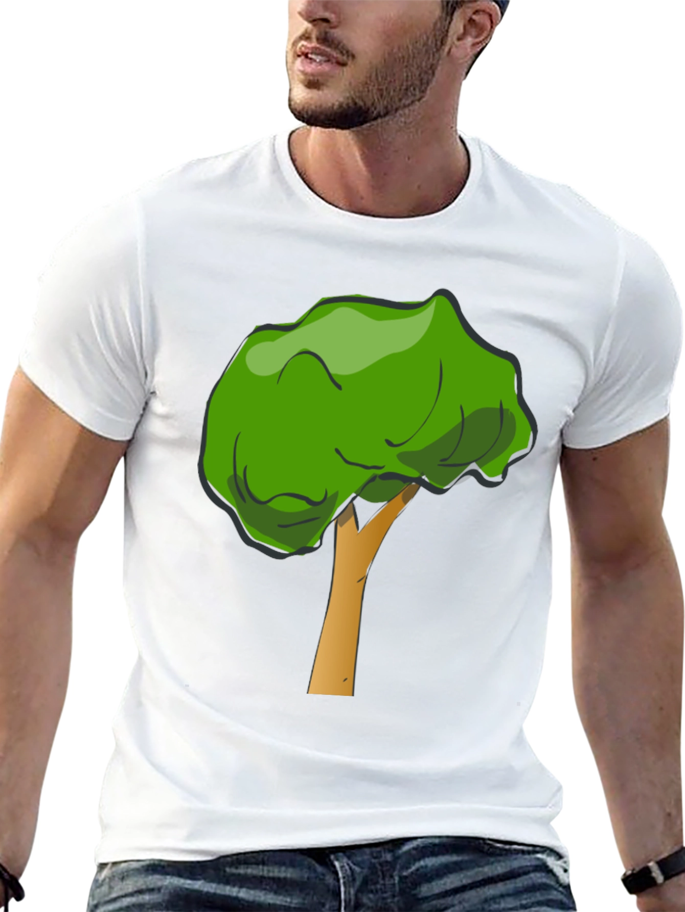Cartoon Tree Graphic Tee - Unisex Black T-Shirt