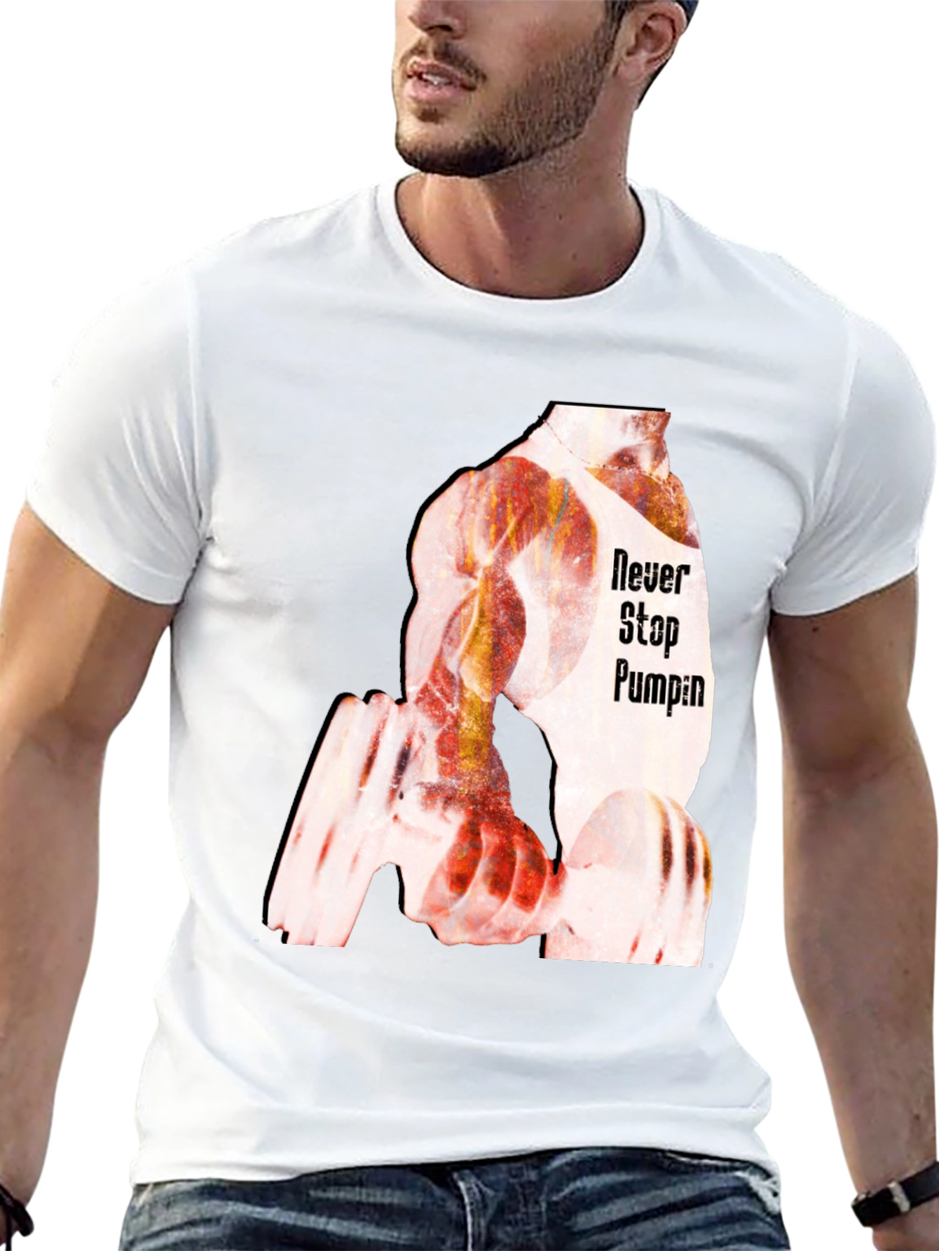 Never Stop Pumping Black Graphic T-Shirt