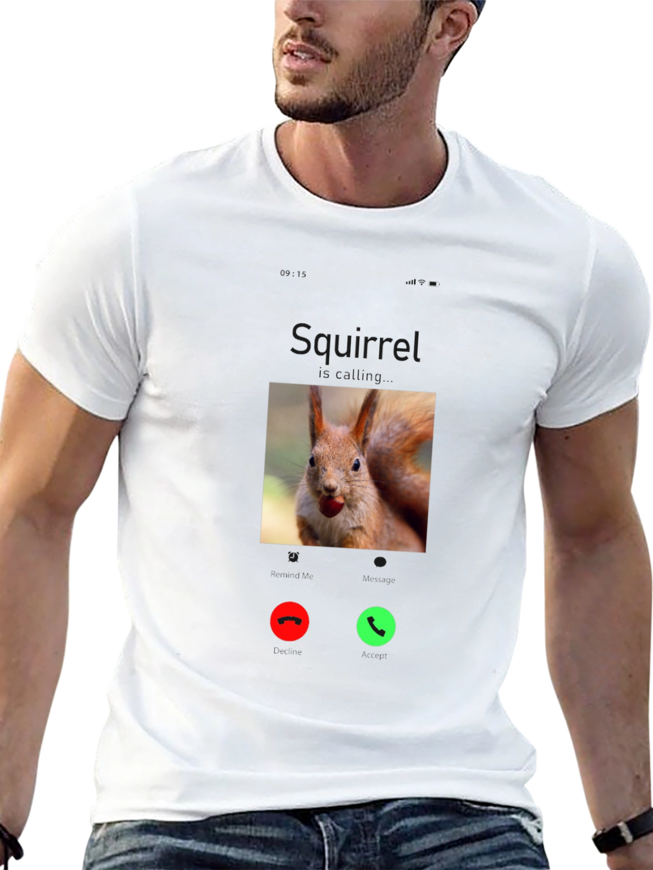 Squirrel Calling T-Shirt - Black Cotton Tee