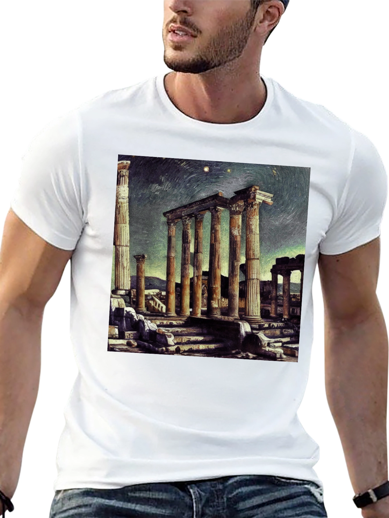 Temple Ruins Graphic Tee - Artistic Black T-Shirt