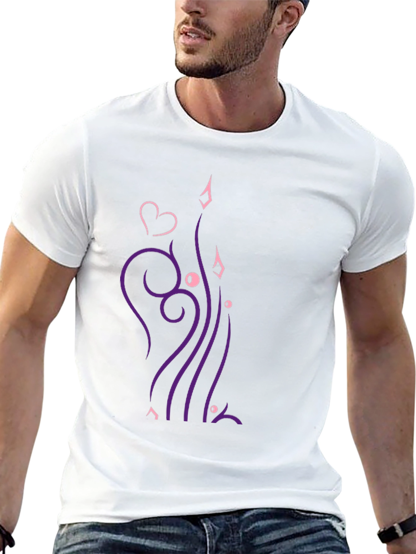 Stylish Black T-Shirt with Heart & Swirl Design