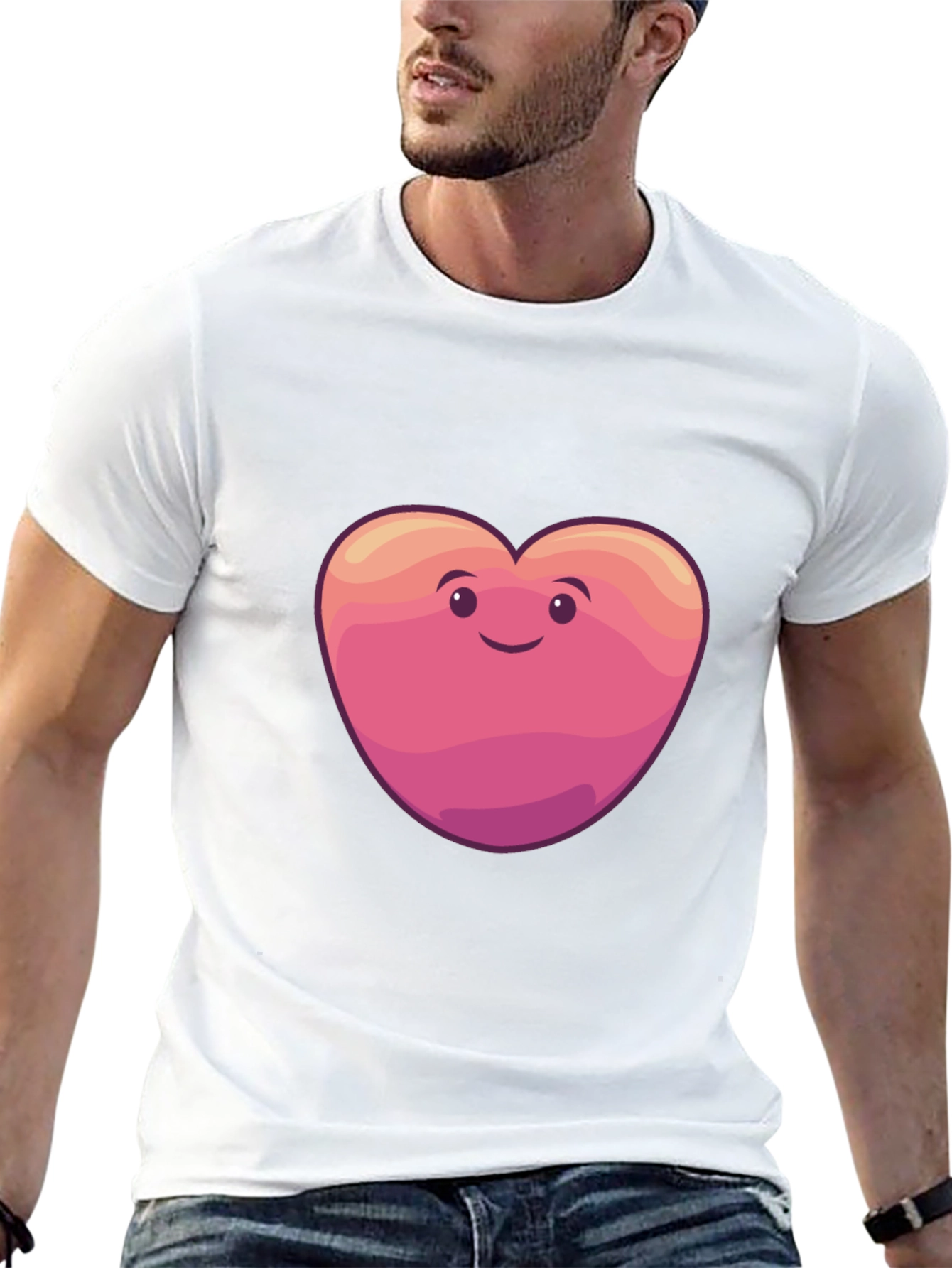 Cute Heart Face Graphic Tee - Black Cotton Blend