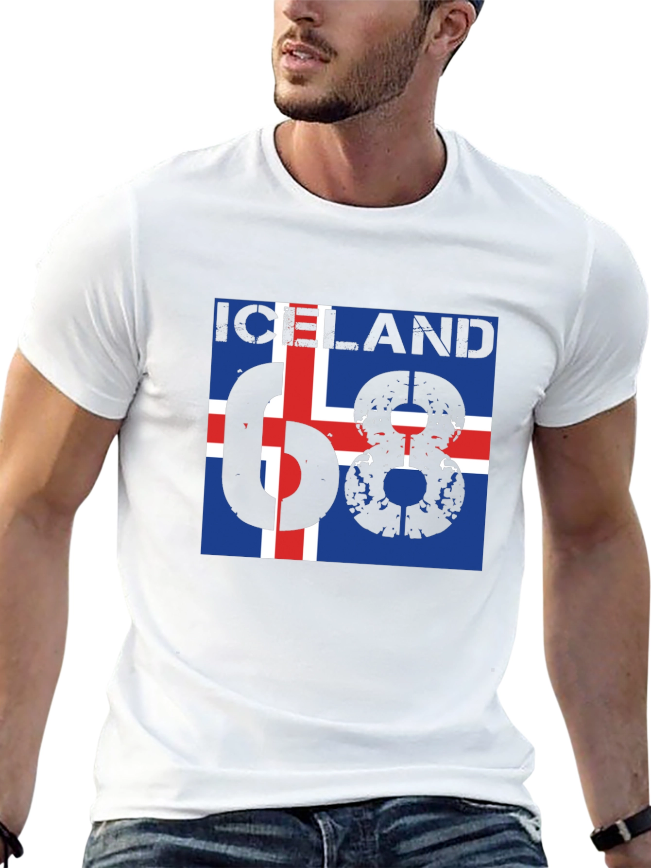 Iceland 68 T-Shirt - Flag Design Black Cotton Tee