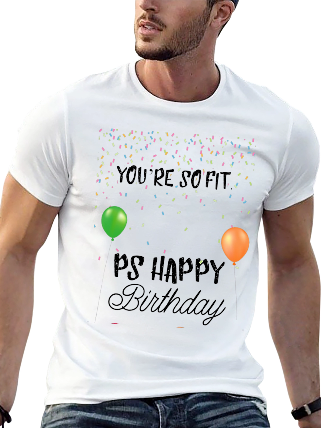 So Fit Happy Birthday Mens Black Graphic Tee