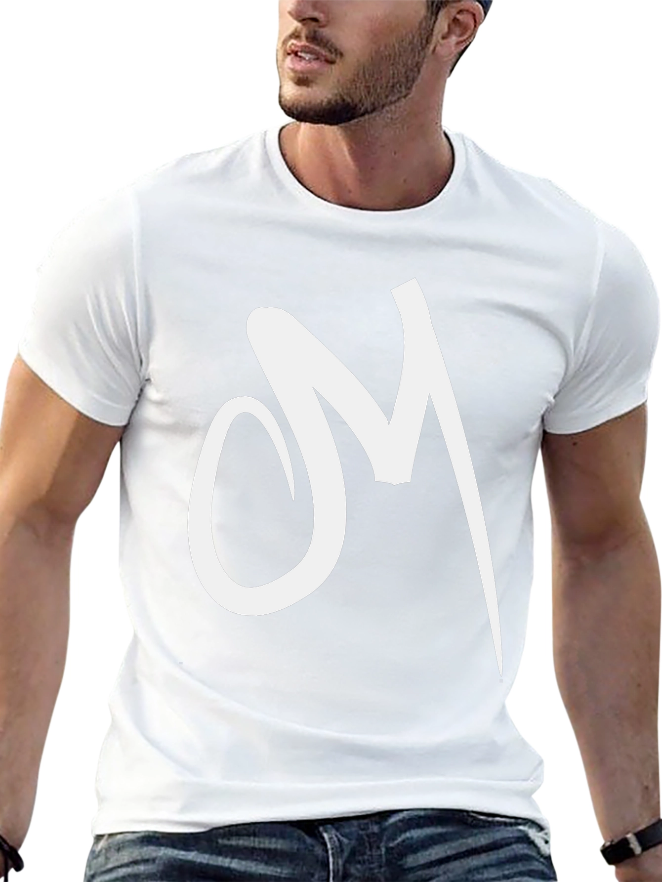 Black Tee with White Abstract Letter Graphic