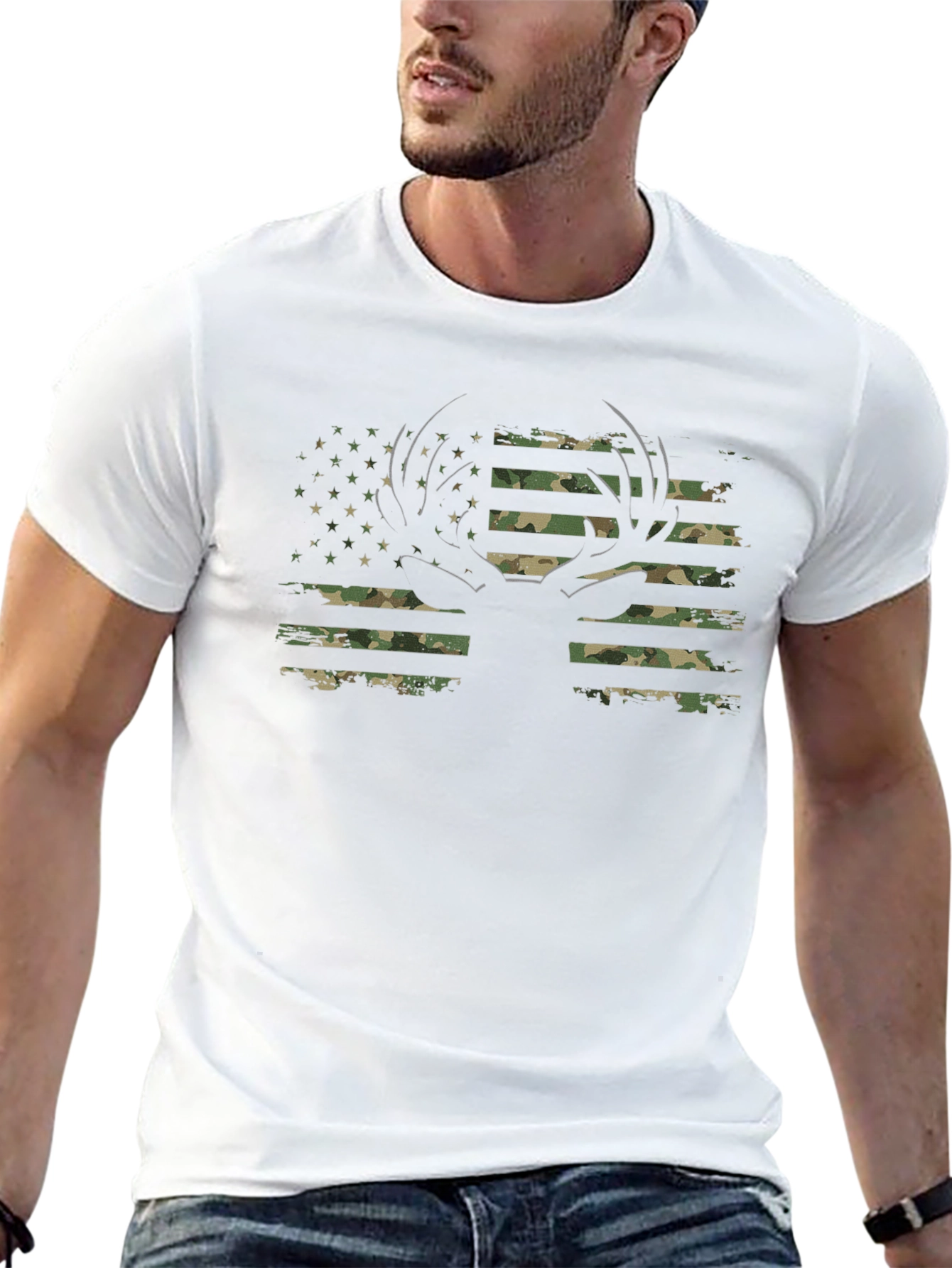 Camo American Flag Deer Hunting T-Shirt