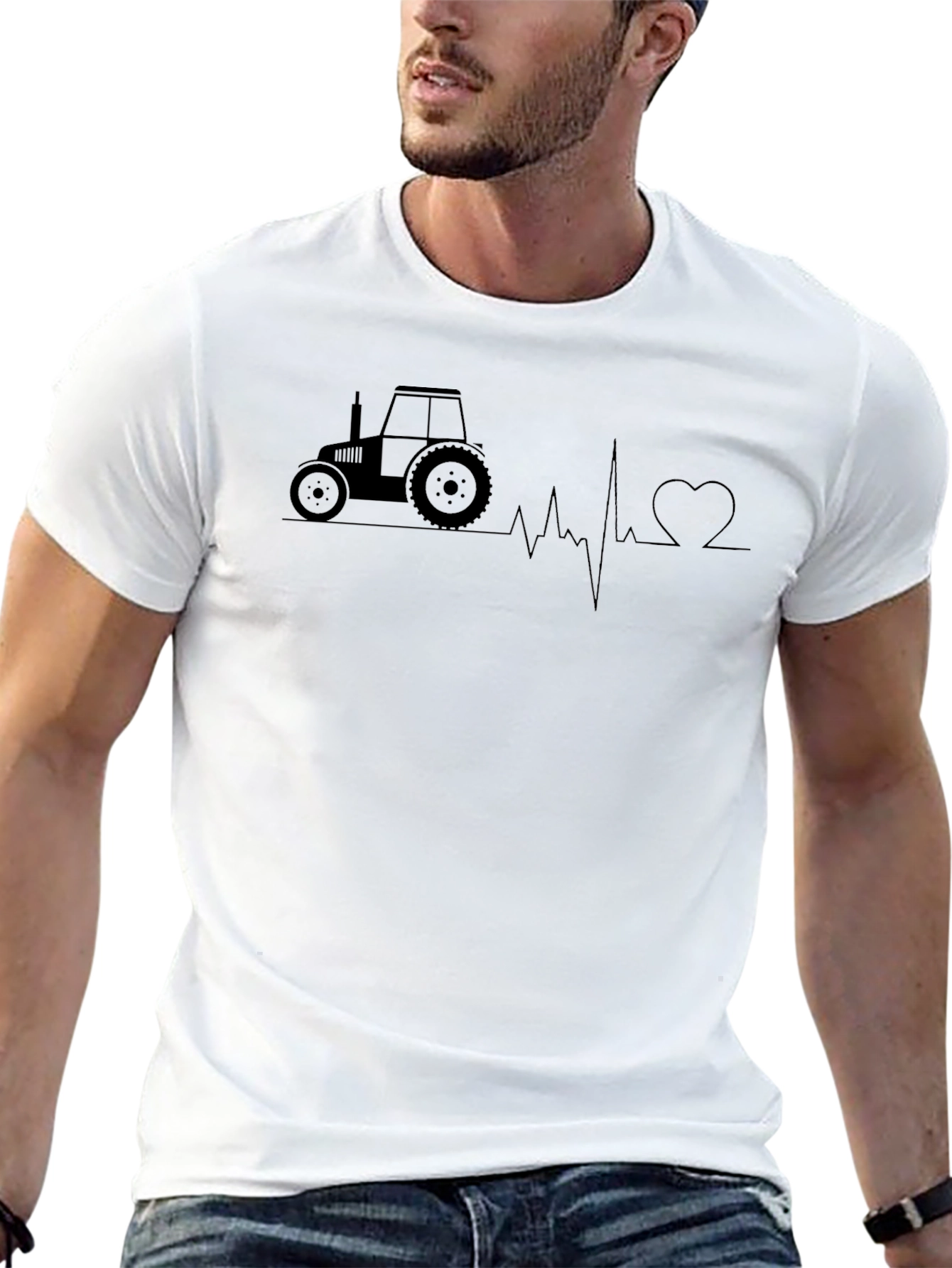 Tractor Heartbeat Graphic Tee - Black Cotton
