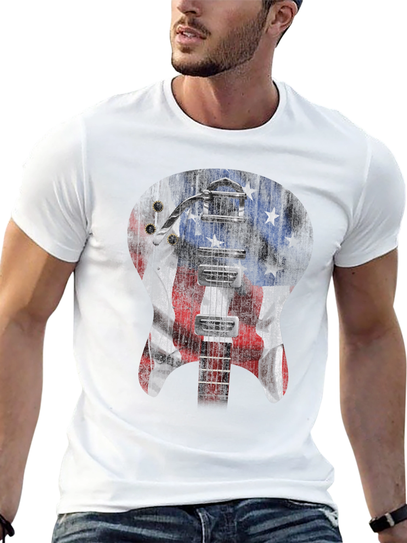 American Flag Guitar Graphic T-Shirt