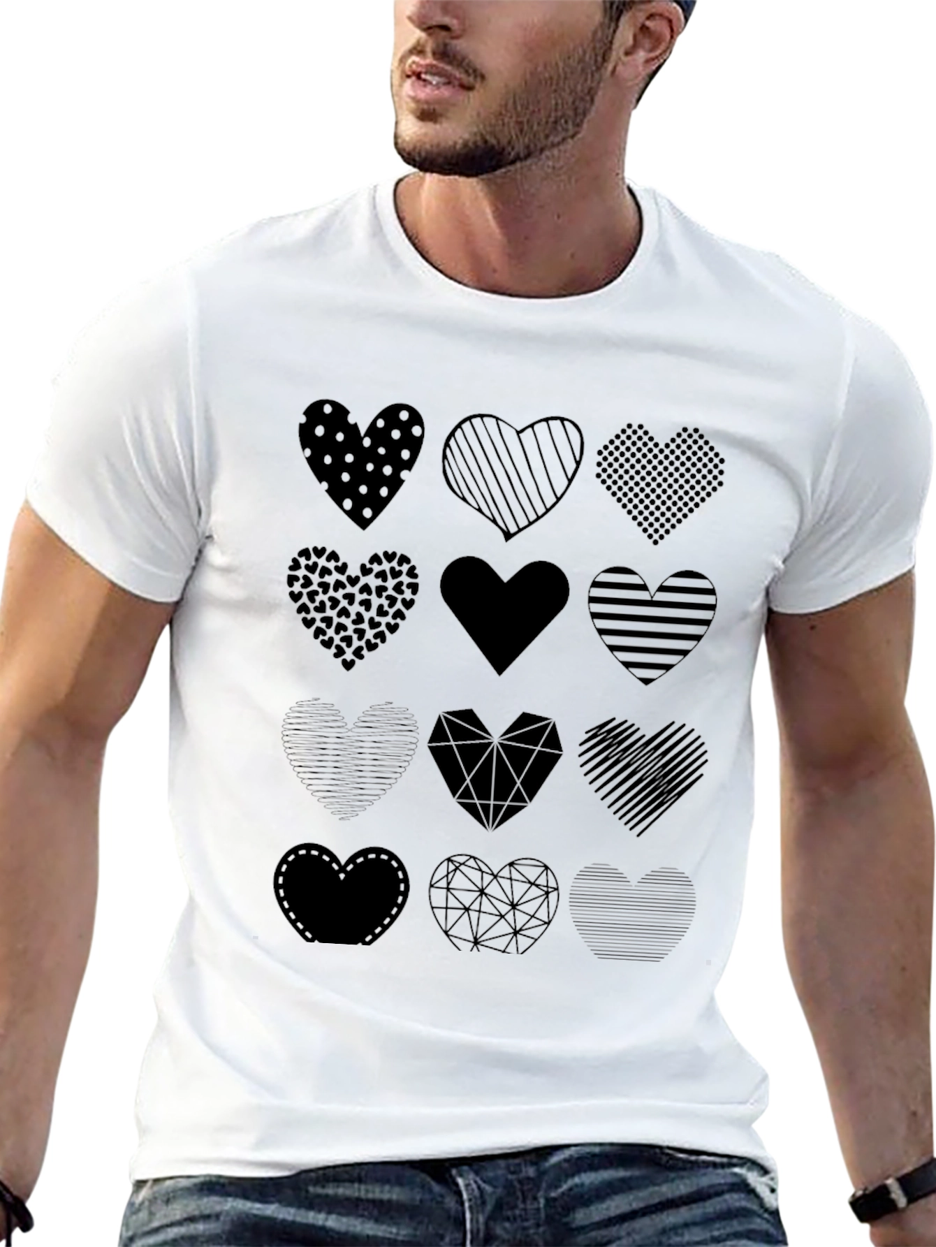 Heart Pattern Black T-Shirt