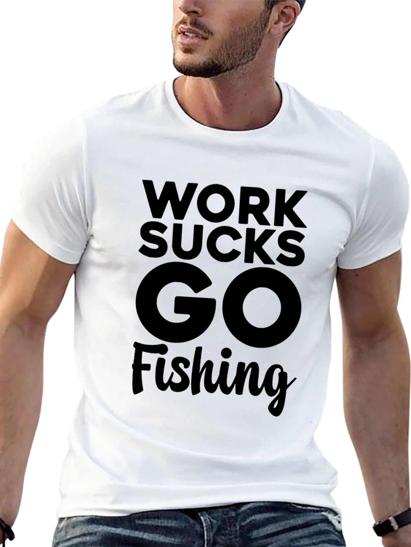 Work Sucks Go Fishing Black T-Shirt