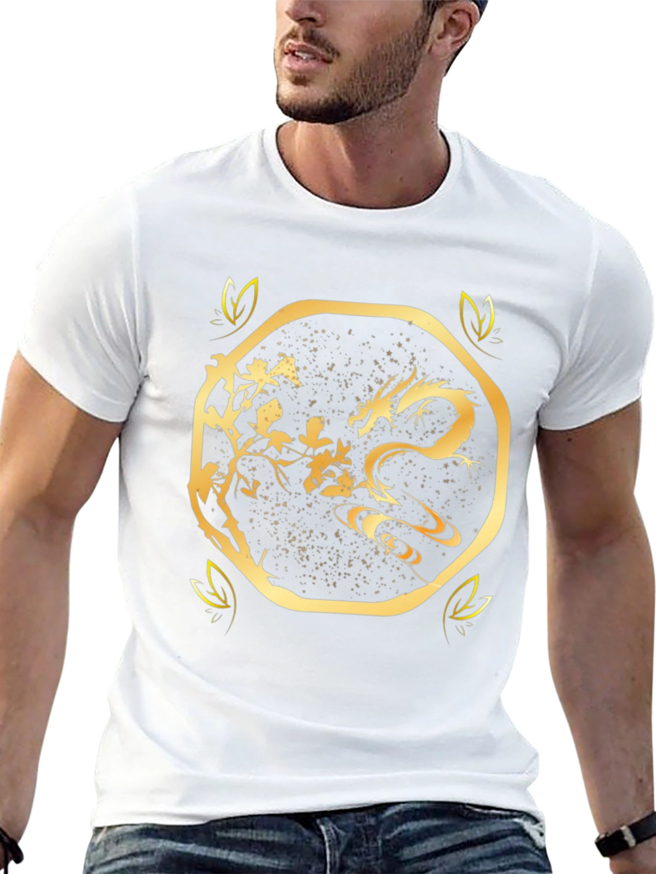 Golden Dragon Graphic Print Black T-Shirt