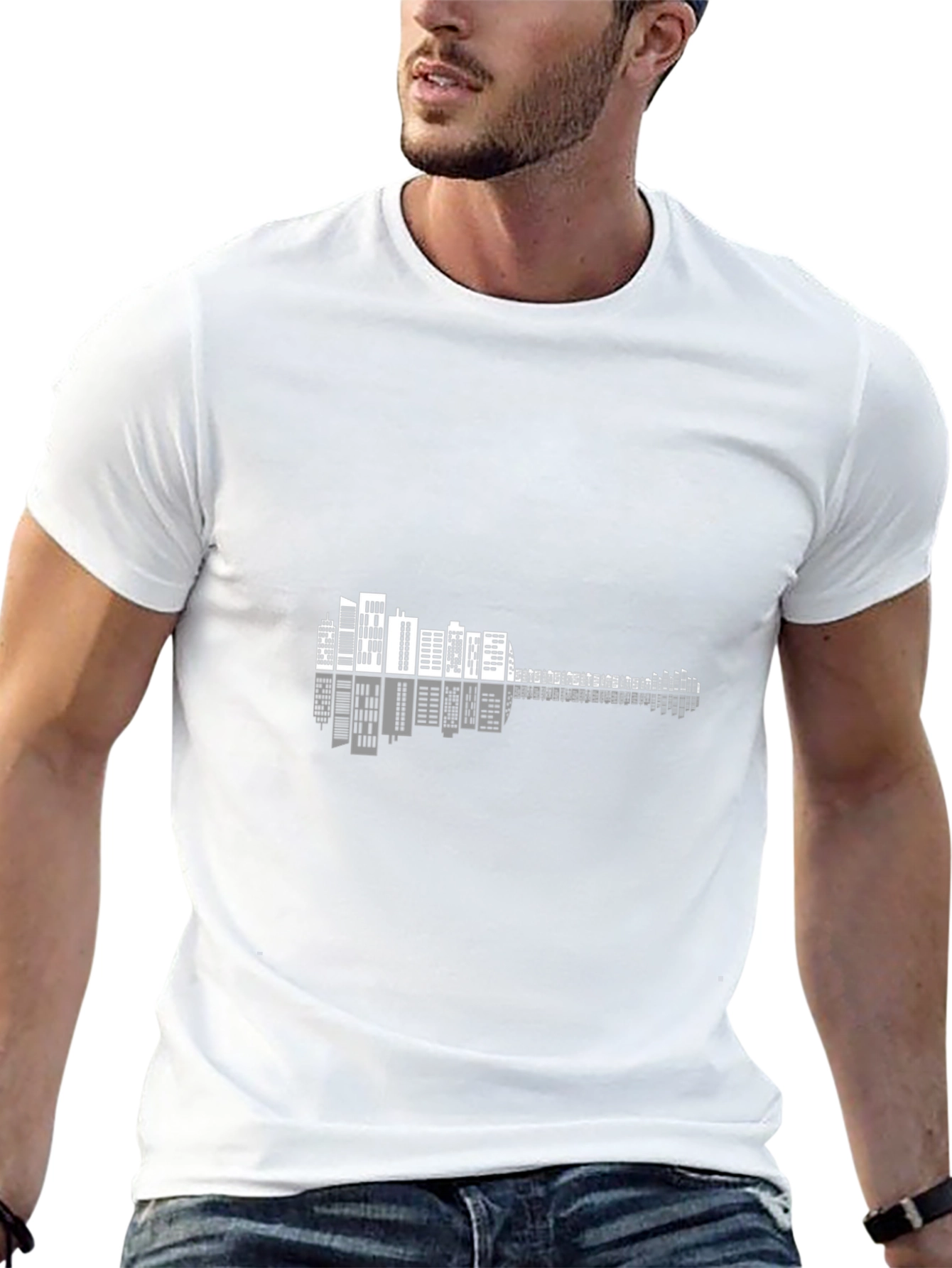 Cityscape Guitar Graphic Tee - Black