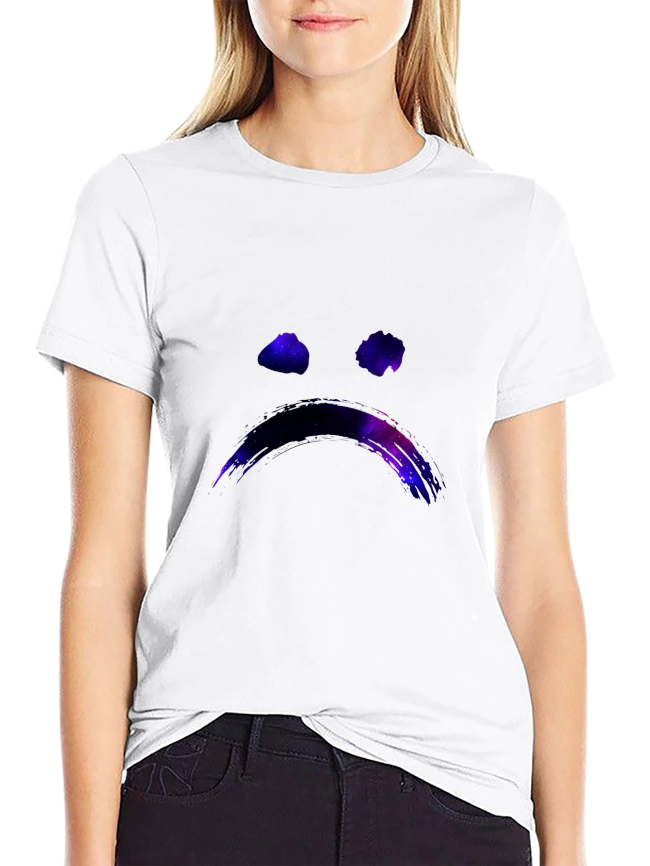 Galaxy Sad Face Graphic Black T-Shirt