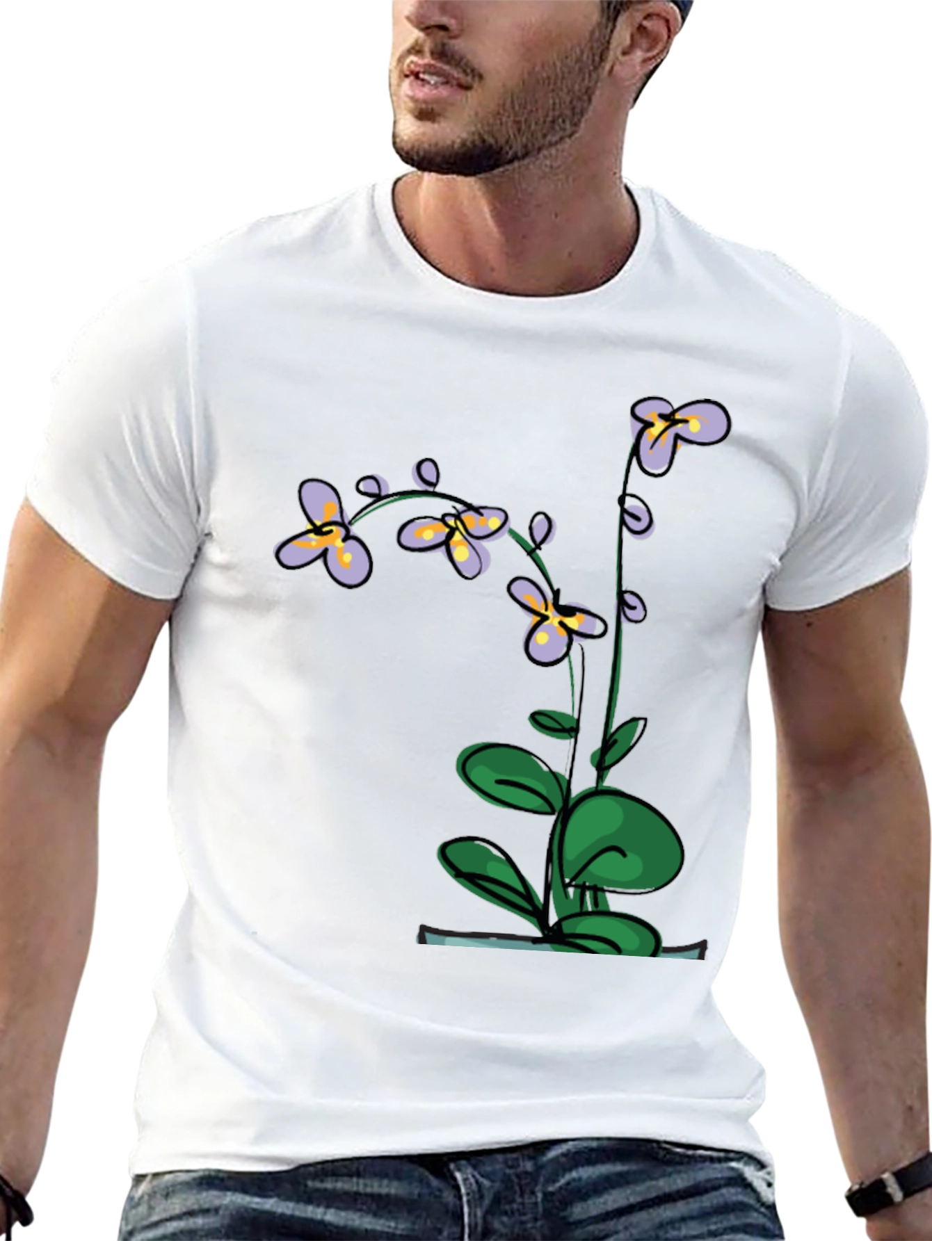Botanical Print Black T-Shirt