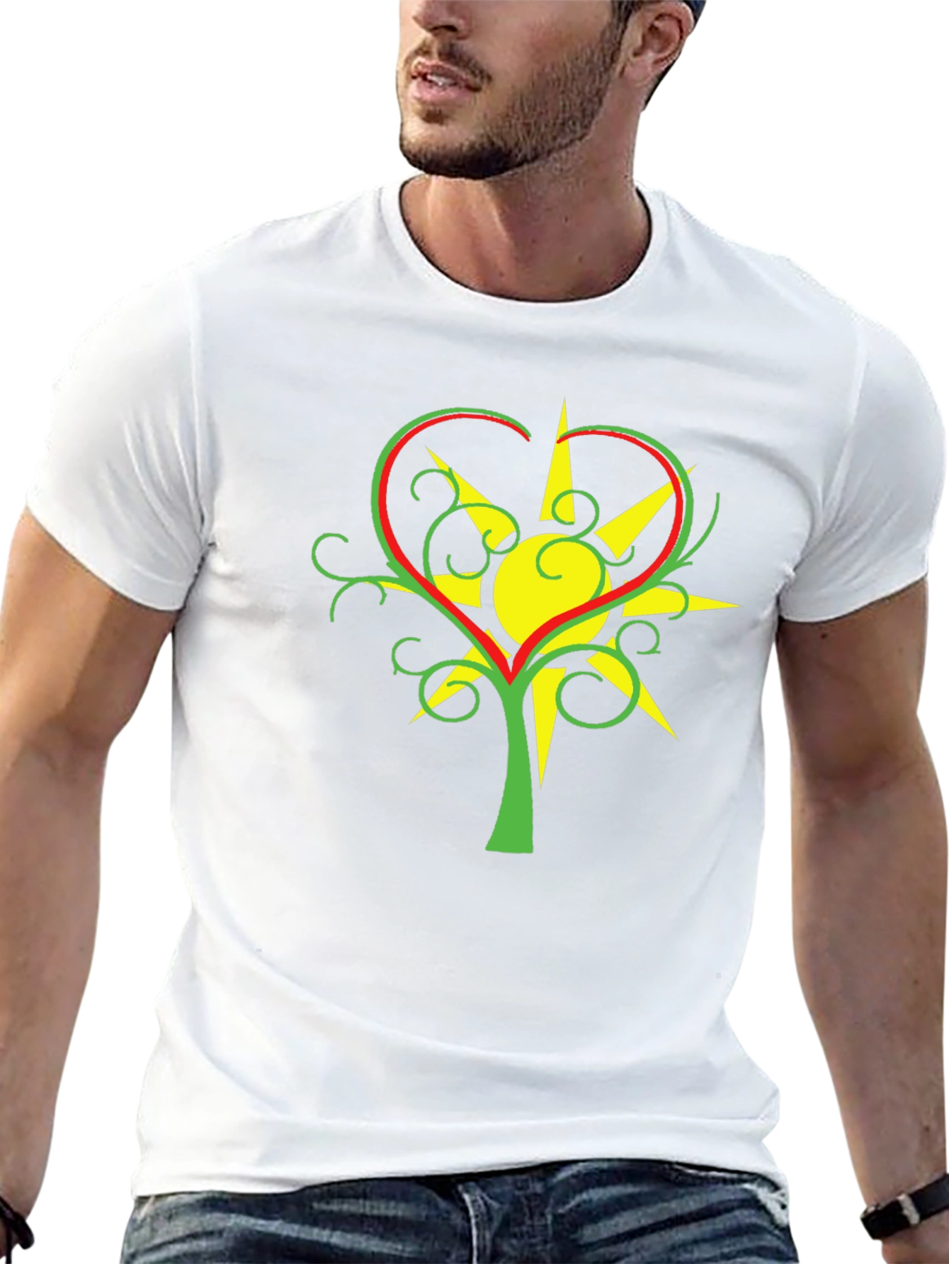 Heart & Sun Tree Black T-Shirt Unique Design