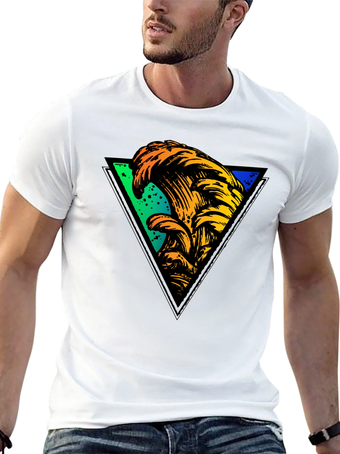 Wave Triangle Graphic Tee - Black Cotton T-Shirt