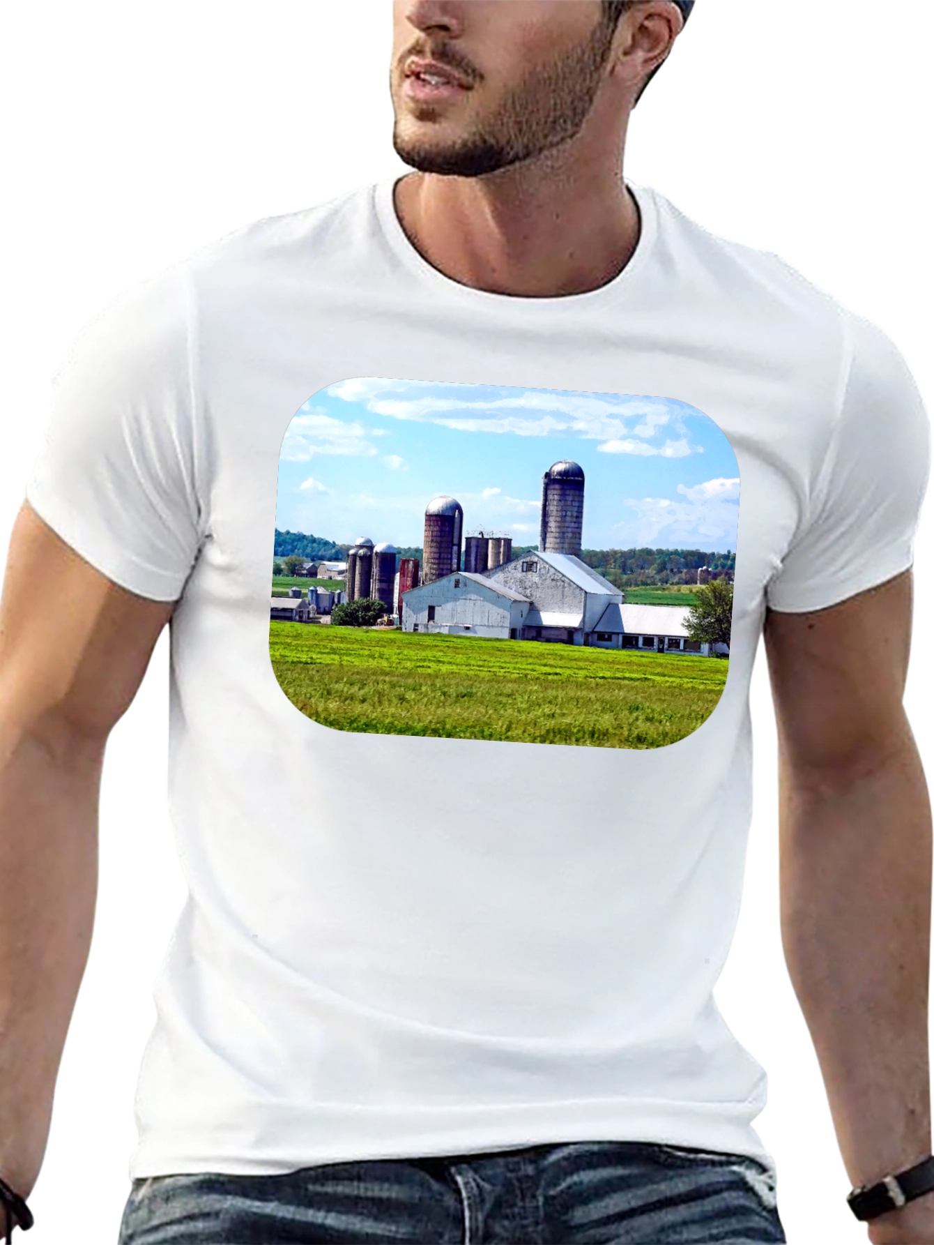 Farm Scene Graphic Tee - Black Cotton Blend