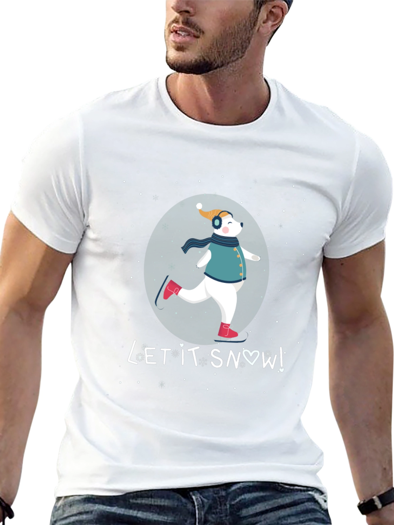 Winter Fun Tee: Skating Bear Let It Snow Design