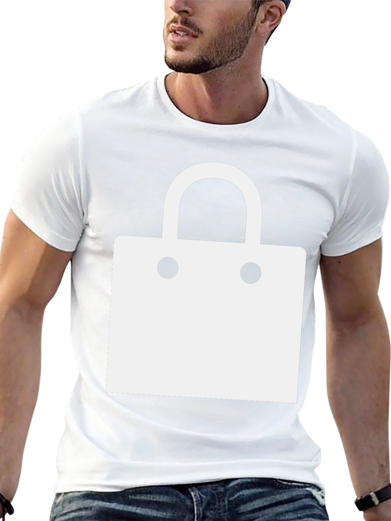 Modern Black T-Shirt with Shopping Bag Design