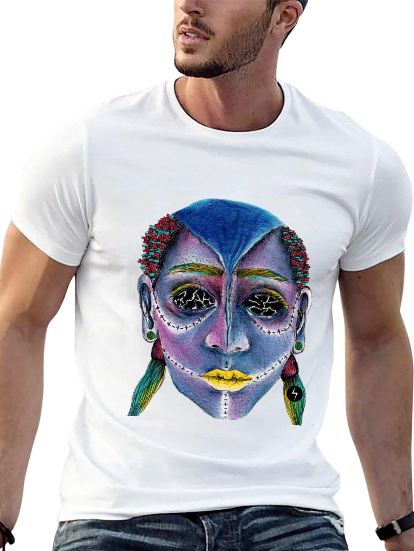 Unique Graphic Tee: Avant-Garde Portrait Design