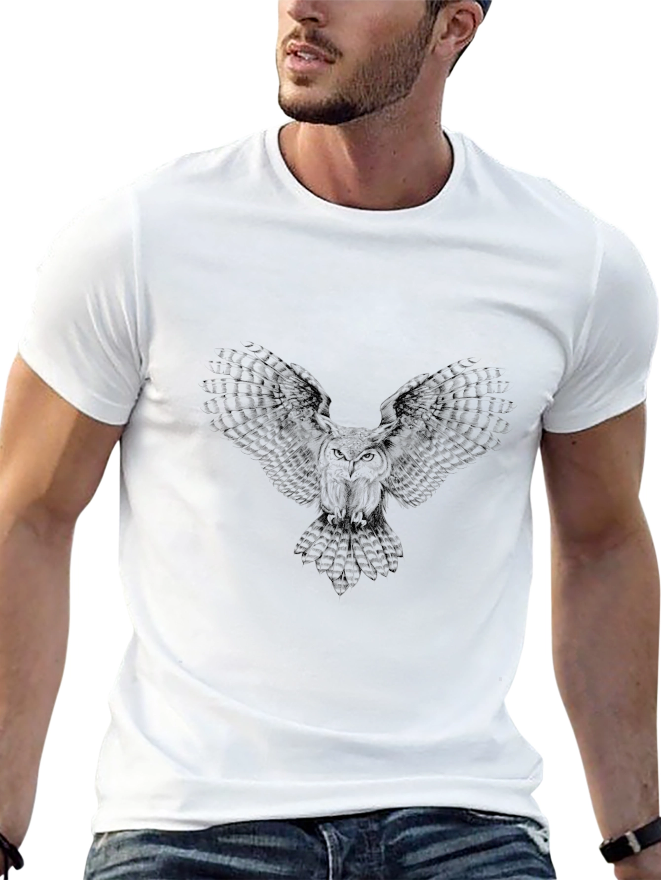 Mens Black Owl Graphic Tee