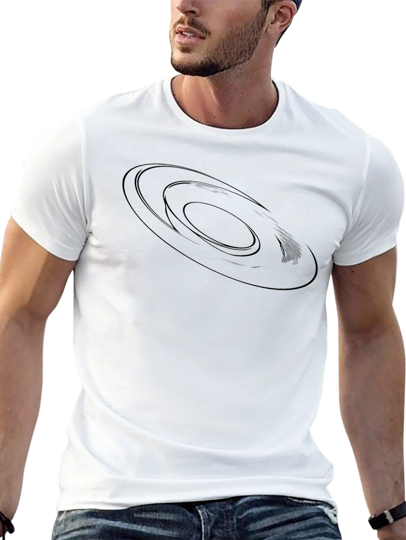 Mens Black Graphic Tee - Abstract Circle Design