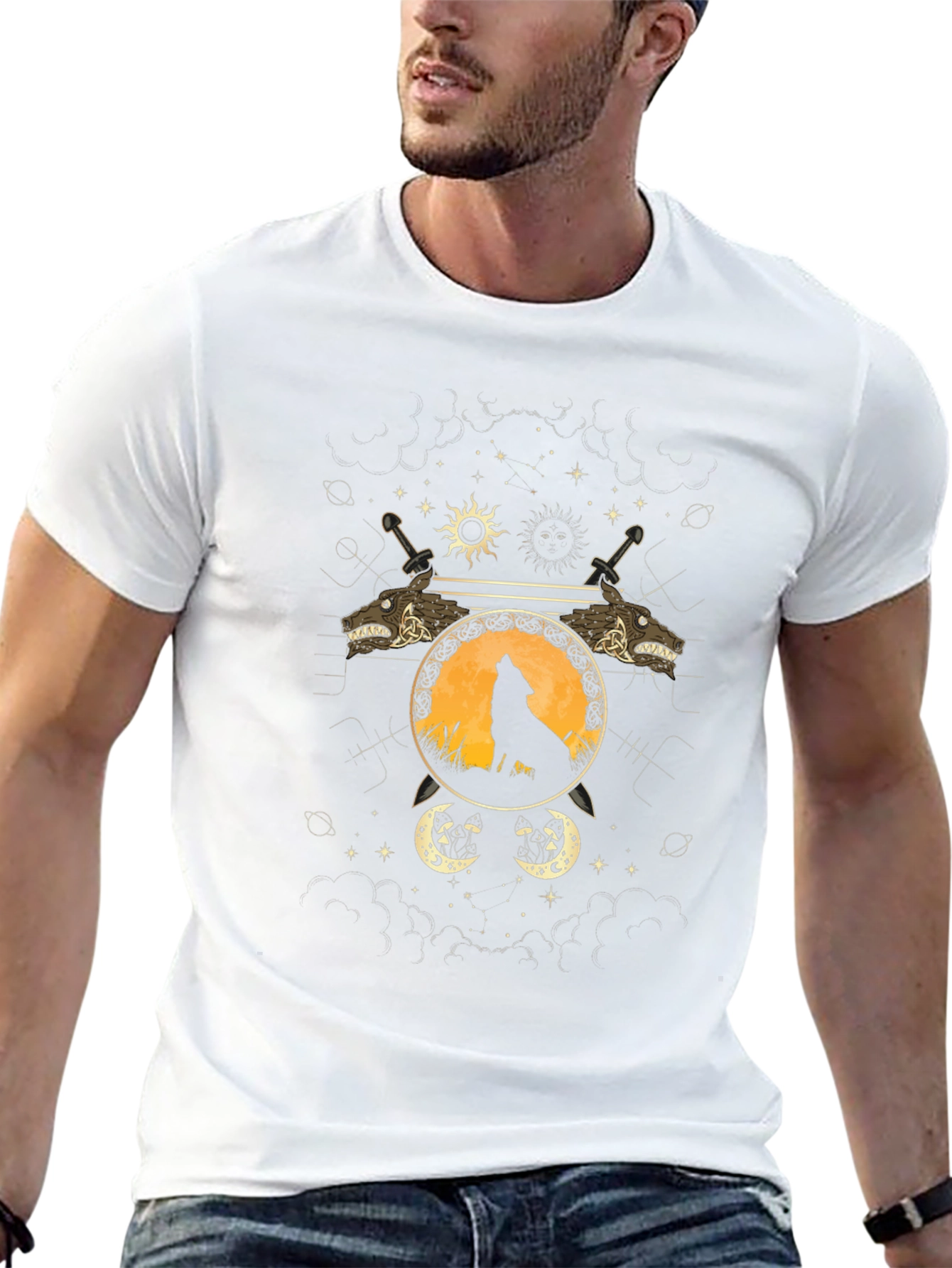 Wolf Moon Graphic Tee - Viking Swords