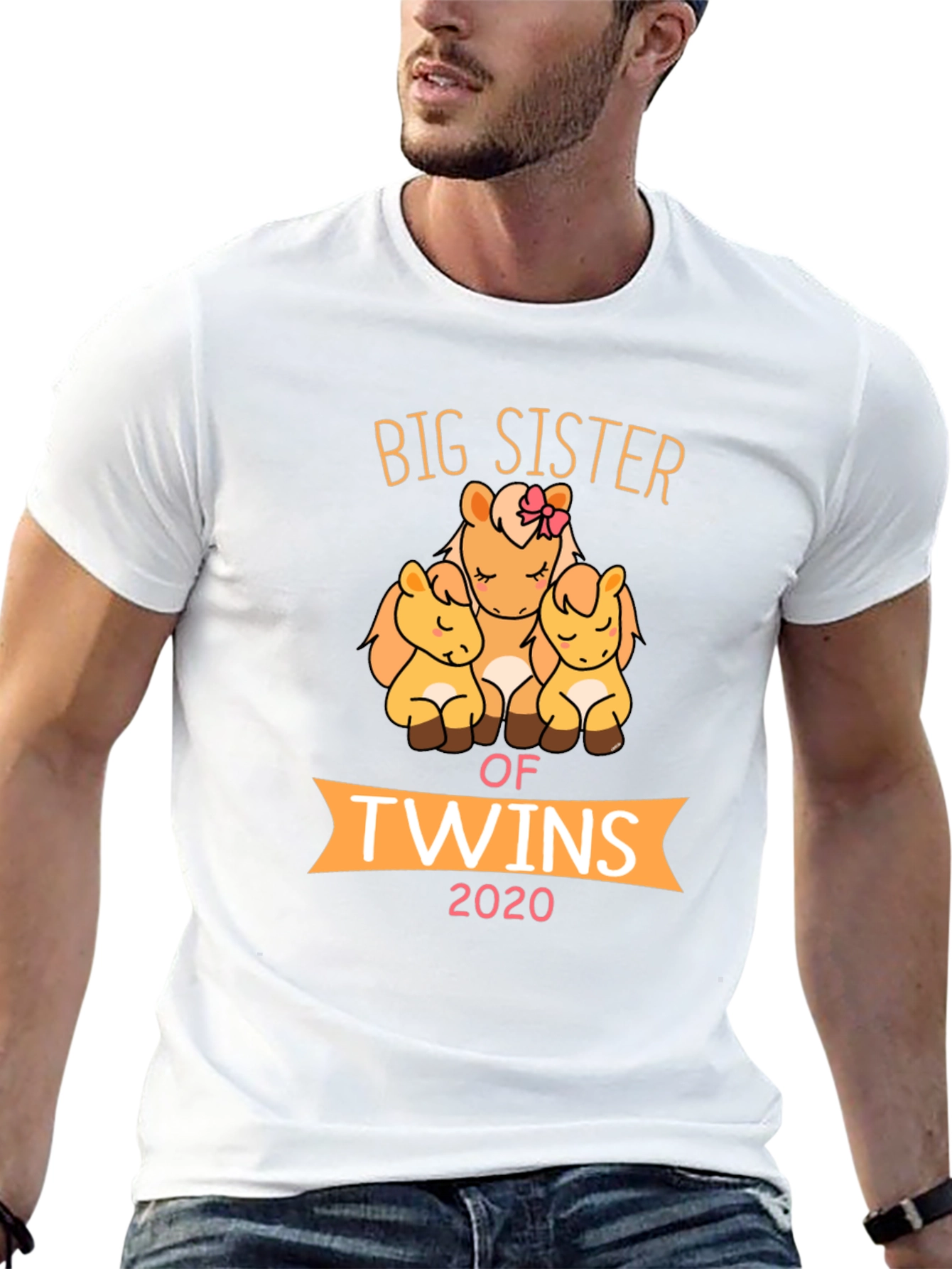 Big Sister of Twins T-Shirt Cute Horses 2020