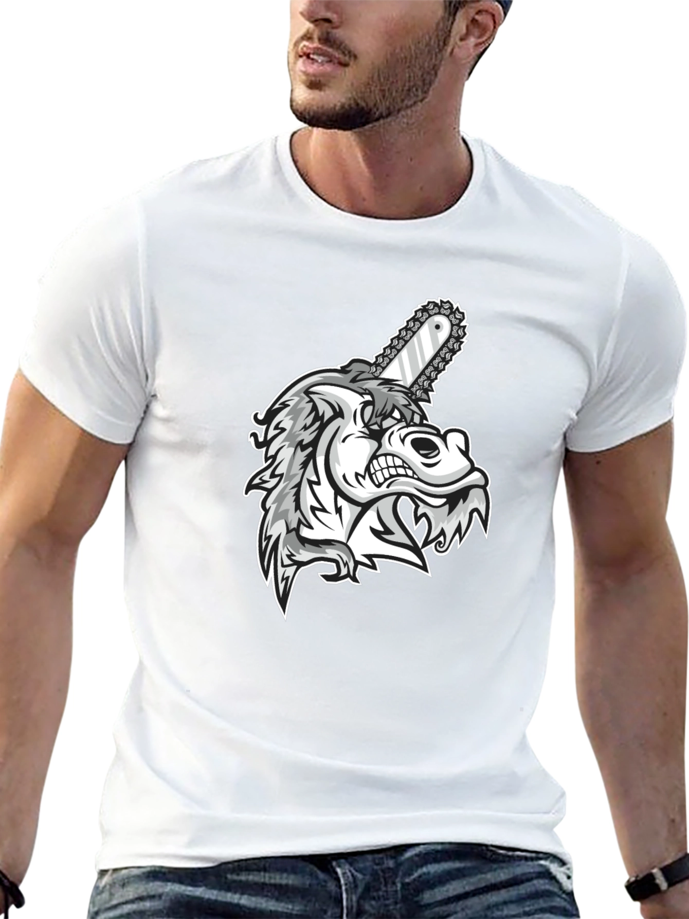 Wolf Chainsaw Graphic Black T-Shirt