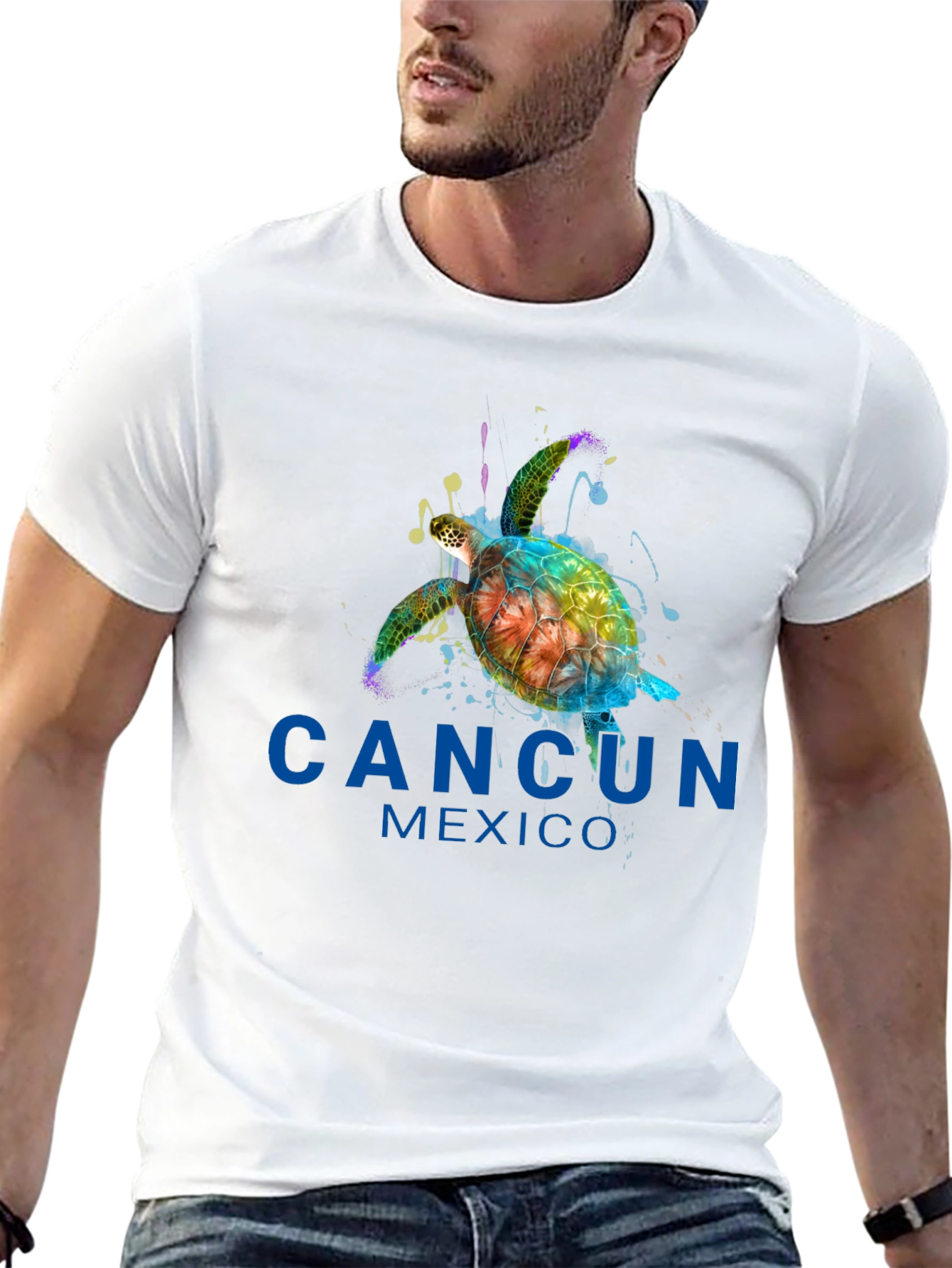 Cancun Mexico Turtle Graphic Tee - Black T-Shirt