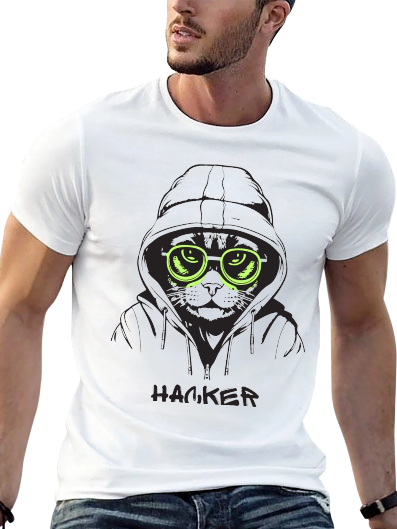 Hacker Cat Graphic Tee - Cool & Unique Design