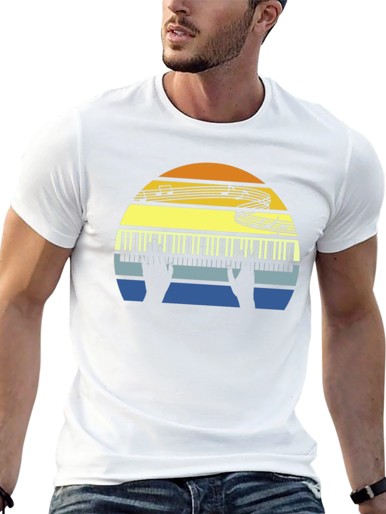 Retro Piano Sunset T-Shirt - Music Lover Tee