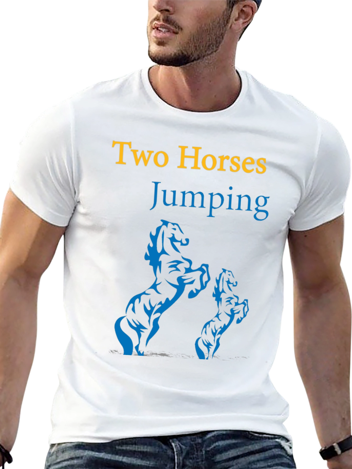 Two Horses Jumping Graphic Black T-Shirt