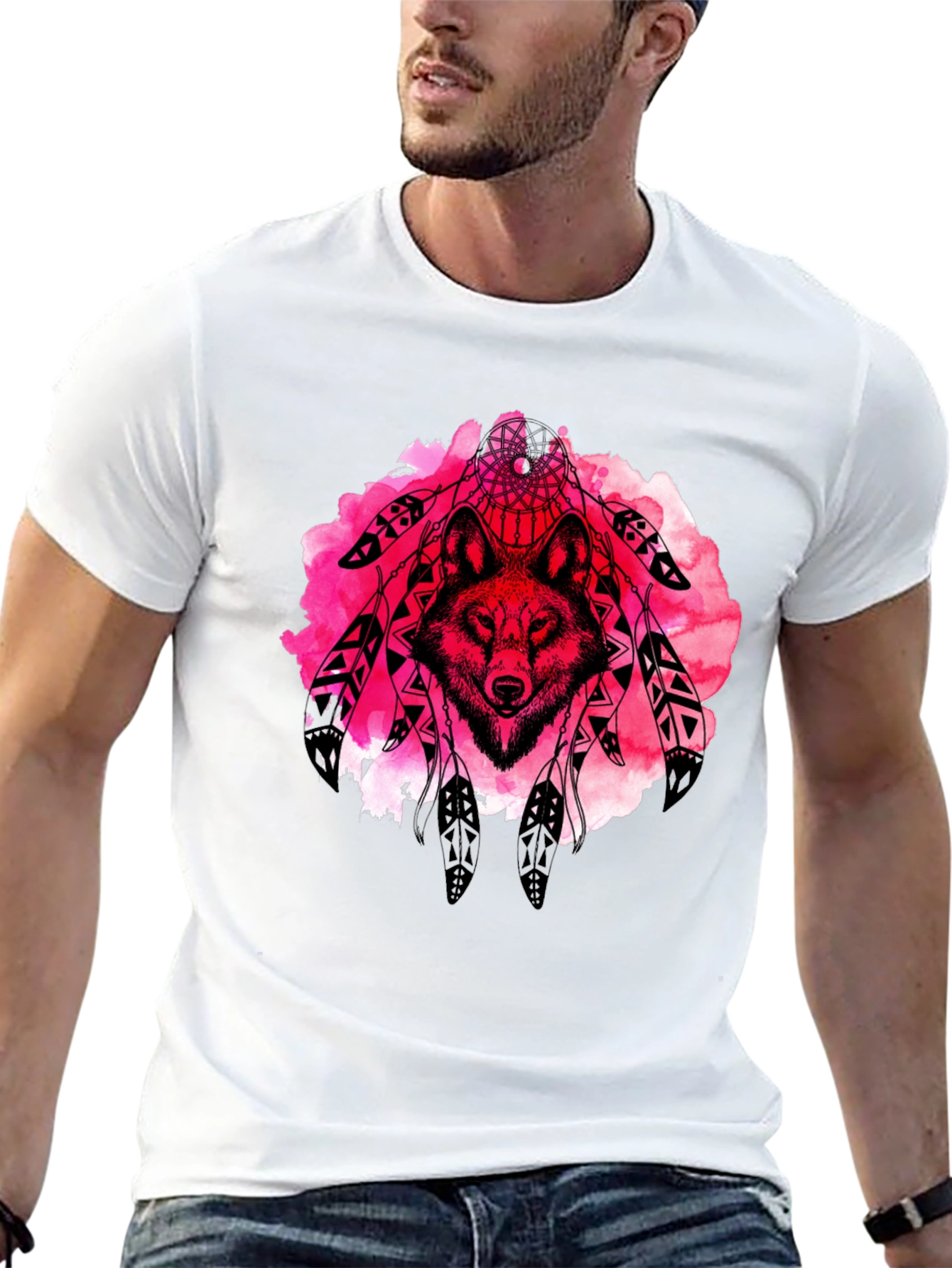Wolf Dreamcatcher Graphic Tee - Black Cotton T-Shirt