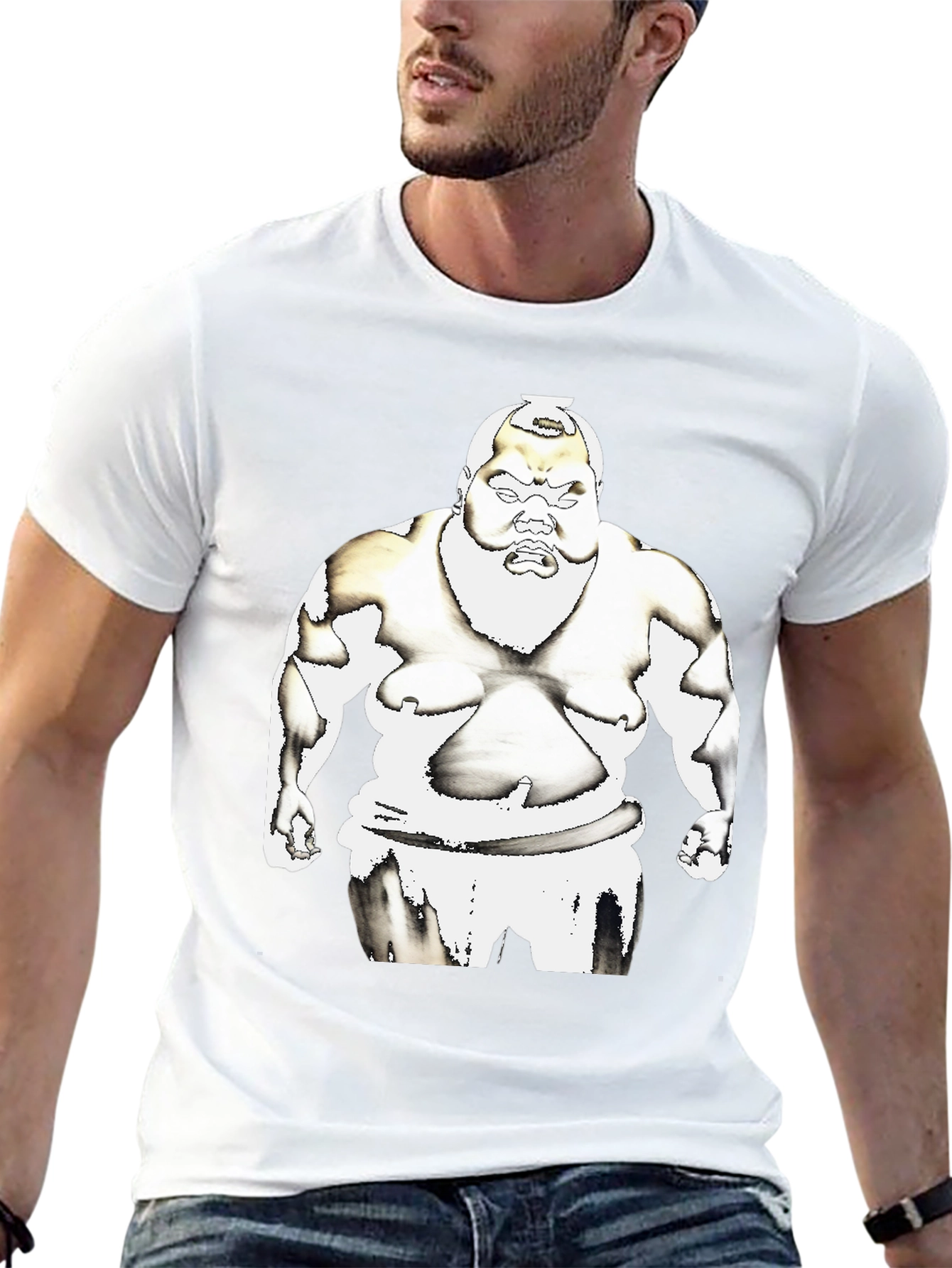Sumo Wrestler Graphic Tee - Black Cotton T-Shirt