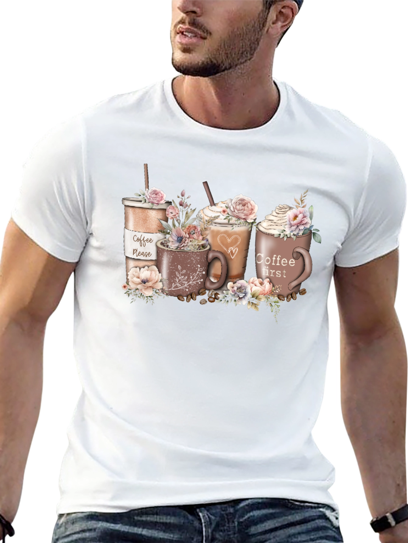 Coffee Lovers T-Shirt - Floral Latte Design