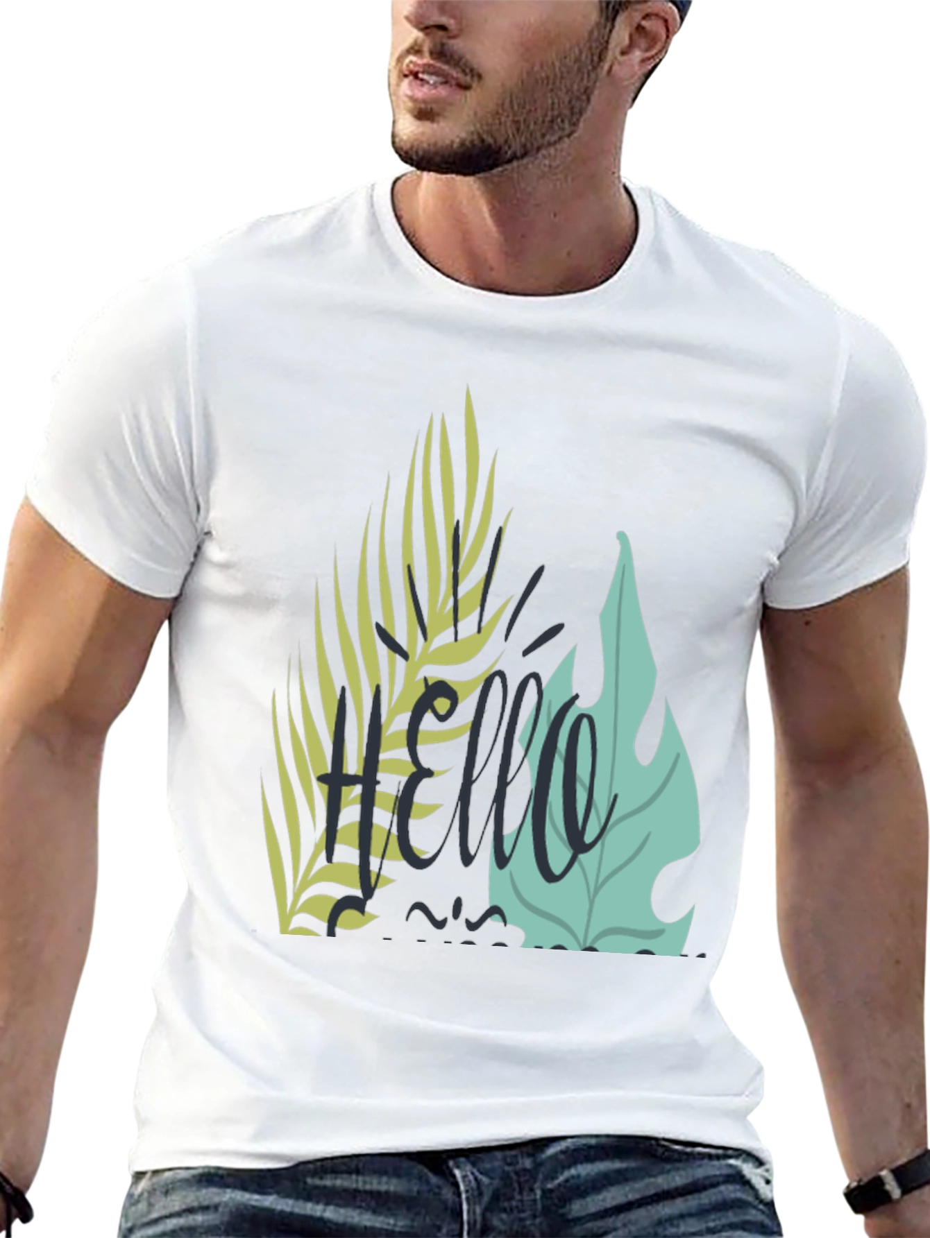 Tropical Hello Graphic Black T-Shirt