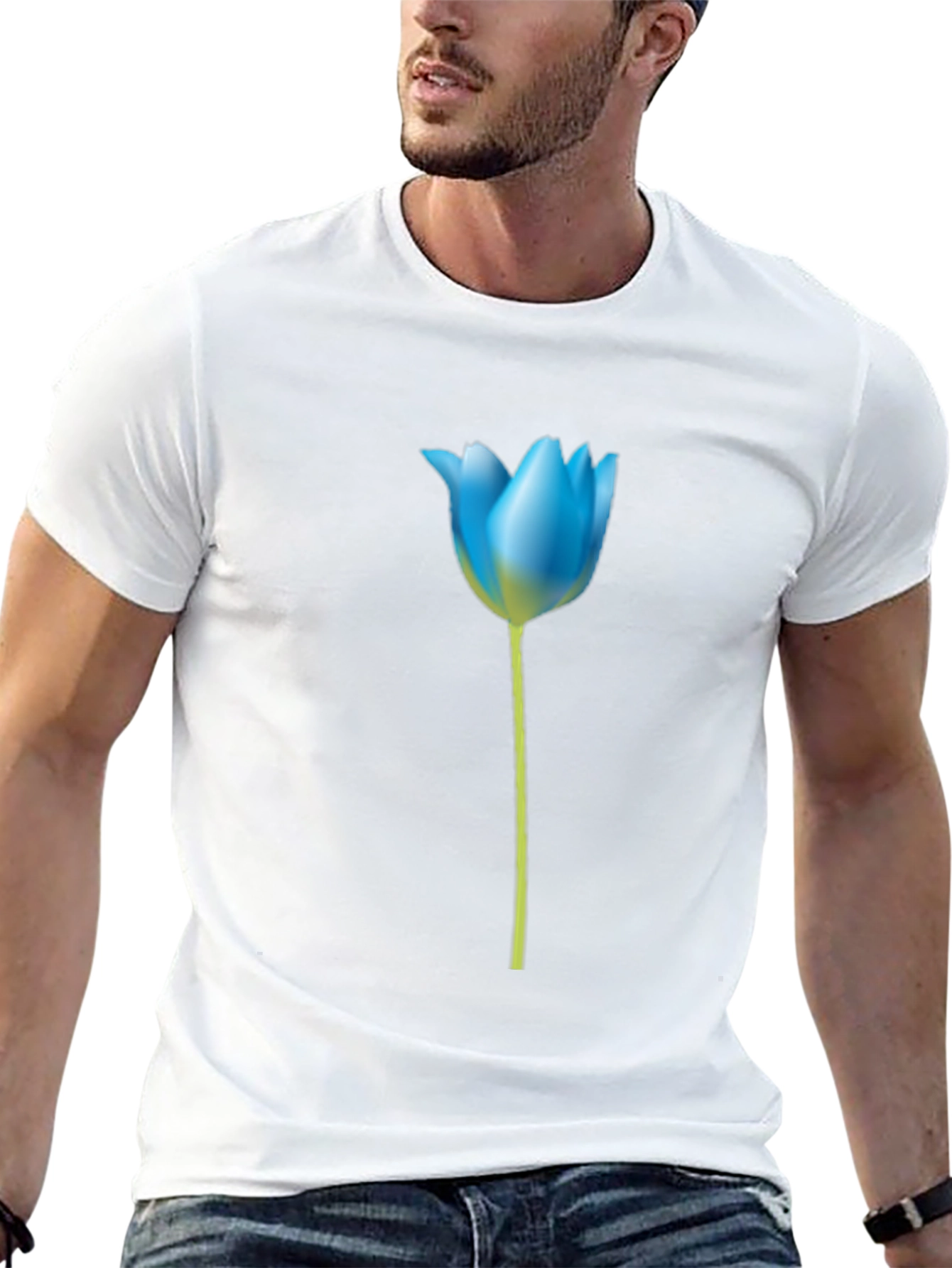 Blue Tulip Graphic Tee - Stylish Mens Black T-Shirt