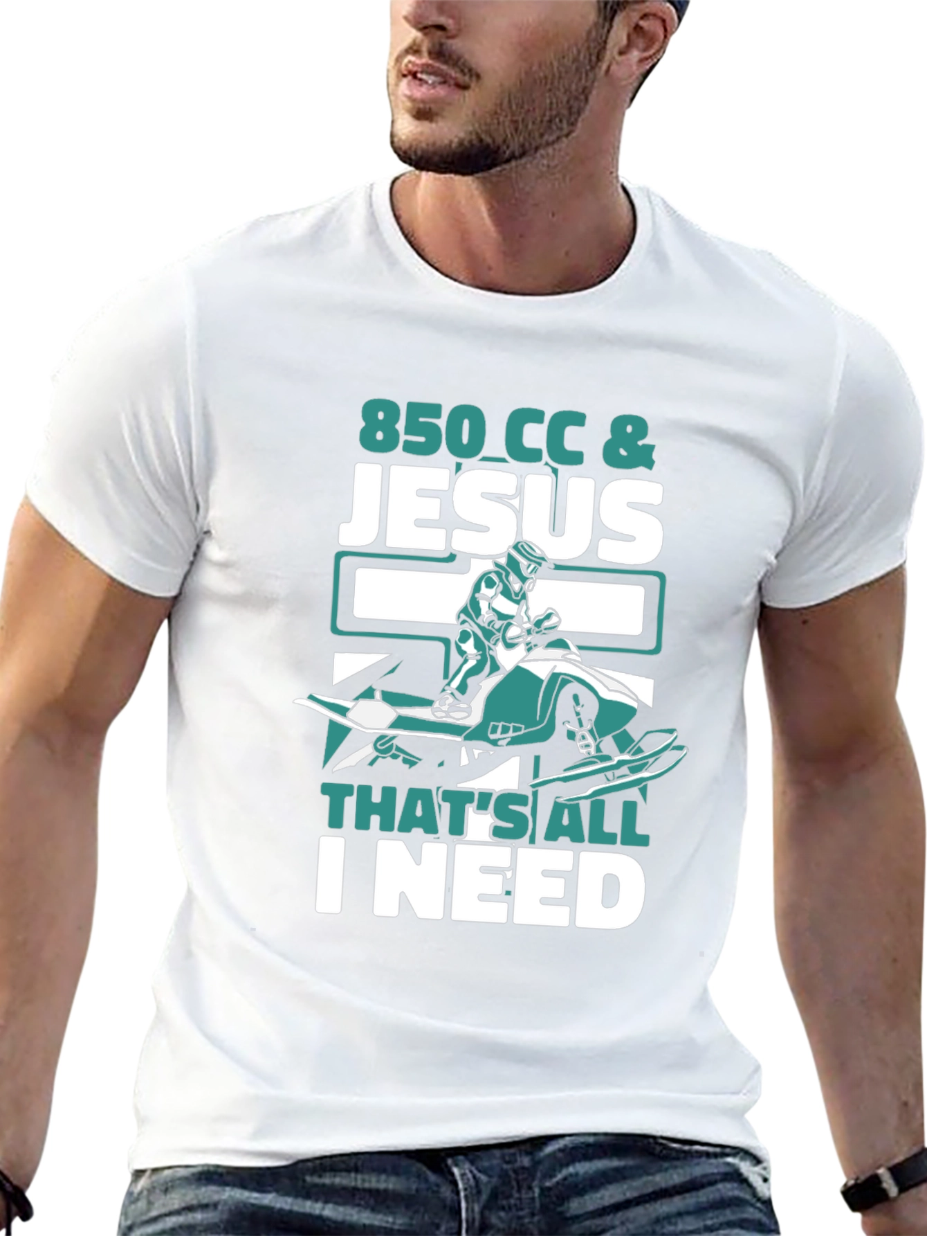 850 CC & Jesus T-Shirt - Snowmobile Rider Tee