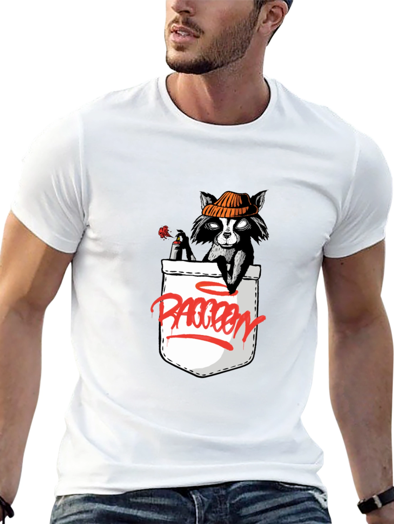 Raccoon in Pocket Graphic T-Shirt