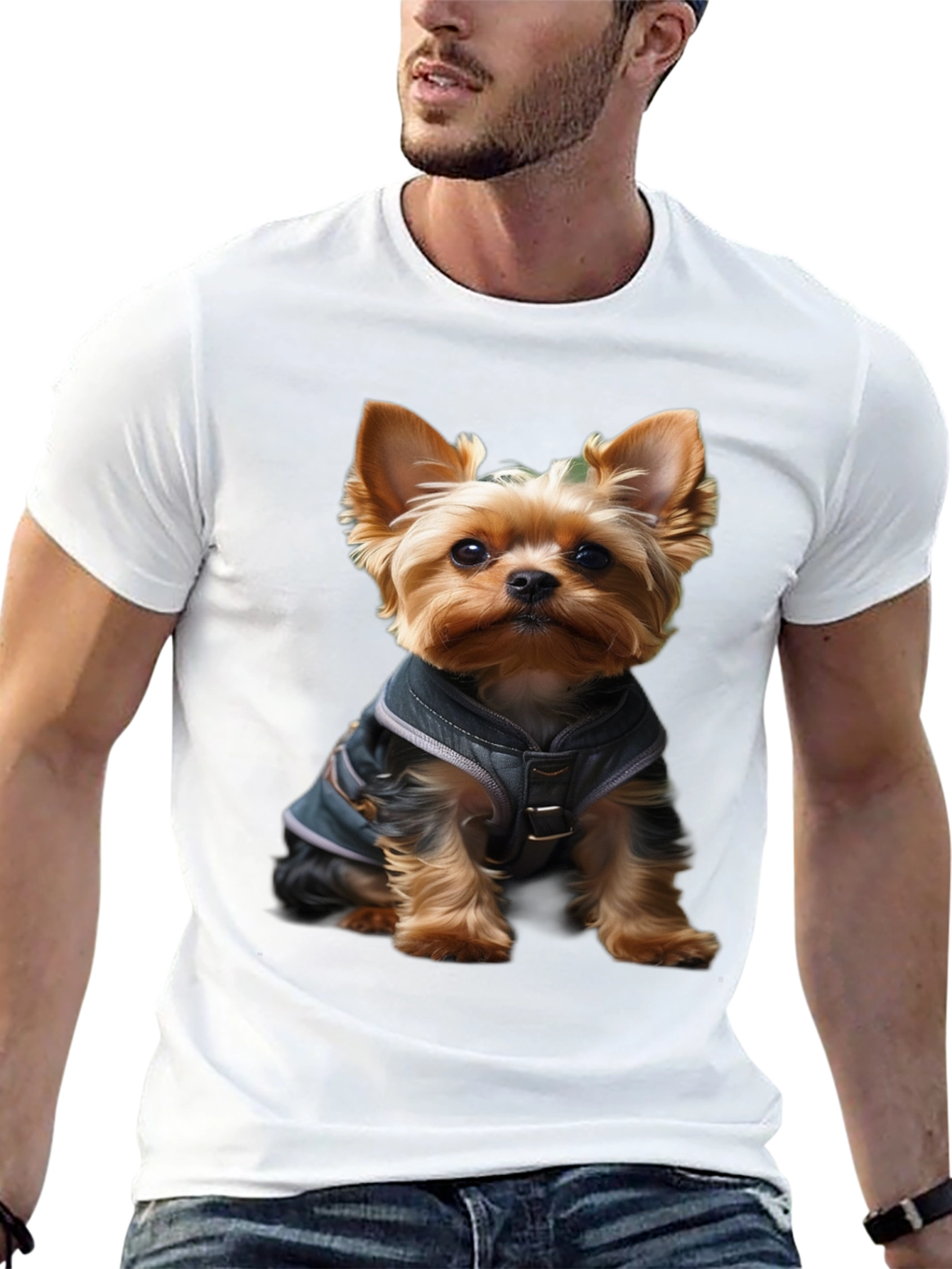 Yorkie Dog T-Shirt: Cute Pup in Jacket Design
